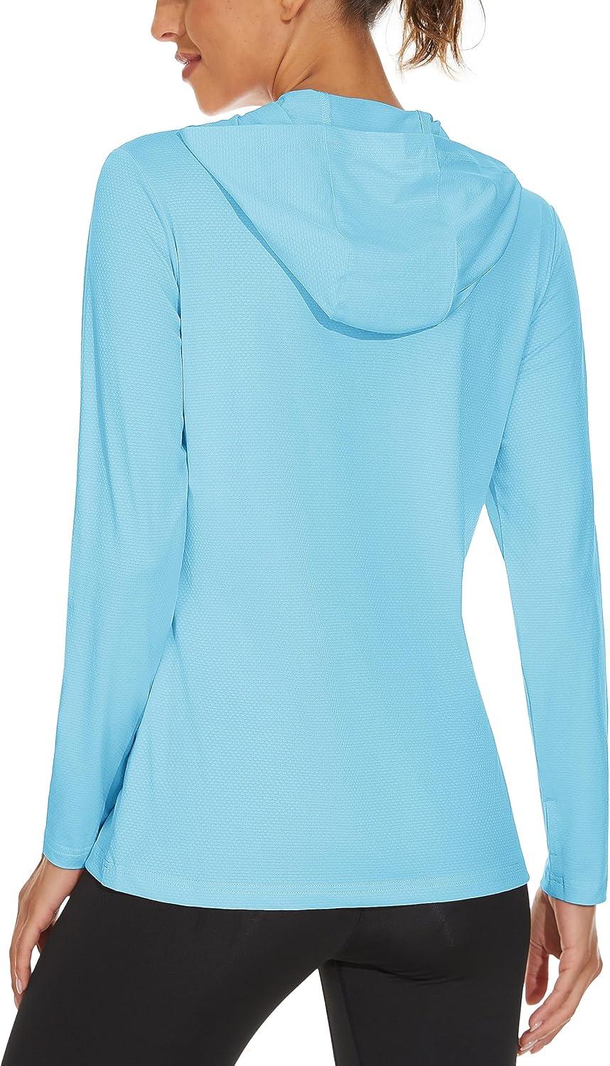 imageMAGCOMSEN Womens Sun Hoodie UPF 50 Long Sleeve Shirts for Hiking Fishing Athletic Lightweight UV HoodiePale Blue