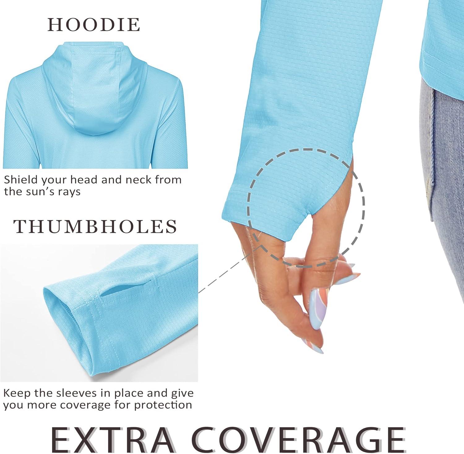 imageMAGCOMSEN Womens Sun Hoodie UPF 50 Long Sleeve Shirts for Hiking Fishing Athletic Lightweight UV HoodiePale Blue