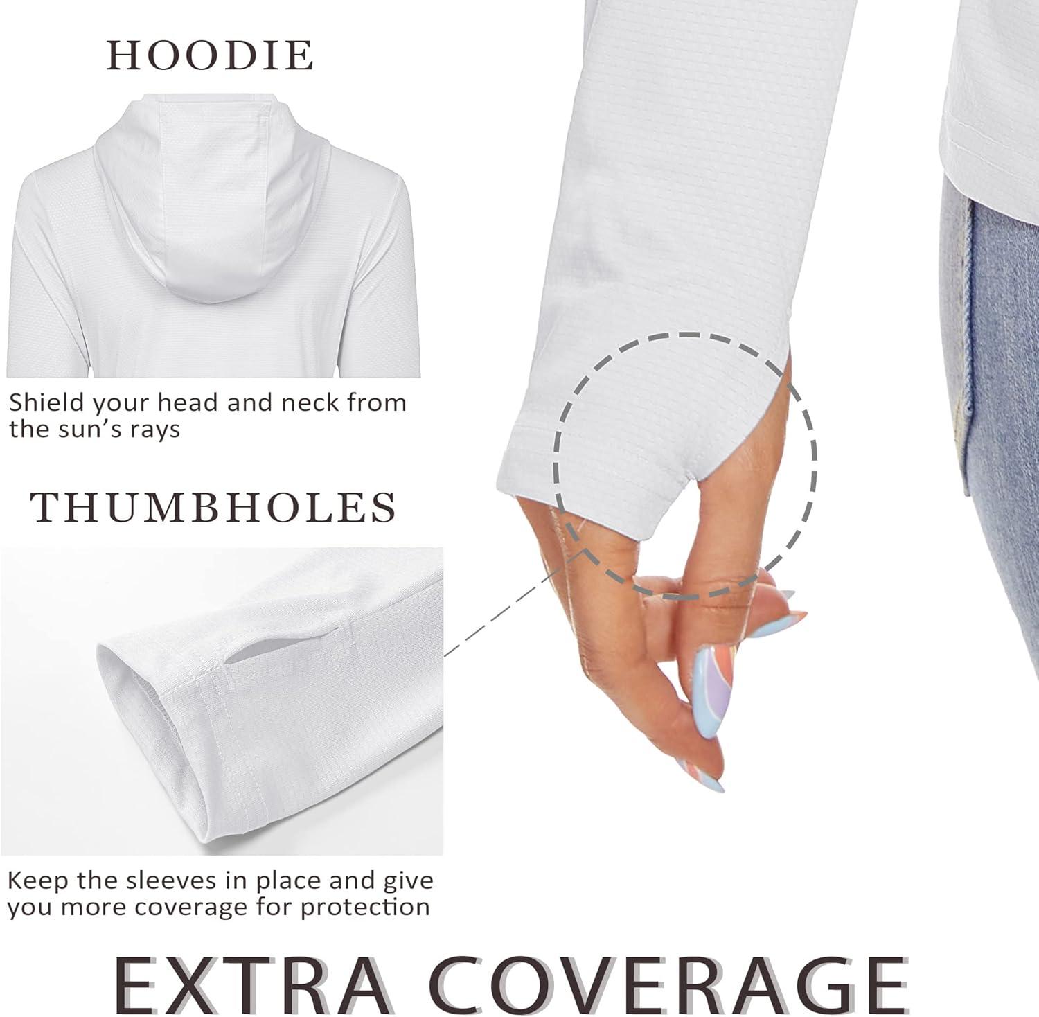 imageMAGCOMSEN Womens Sun Hoodie UPF 50 Long Sleeve Shirts for Hiking Fishing Athletic Lightweight UV HoodieWhite