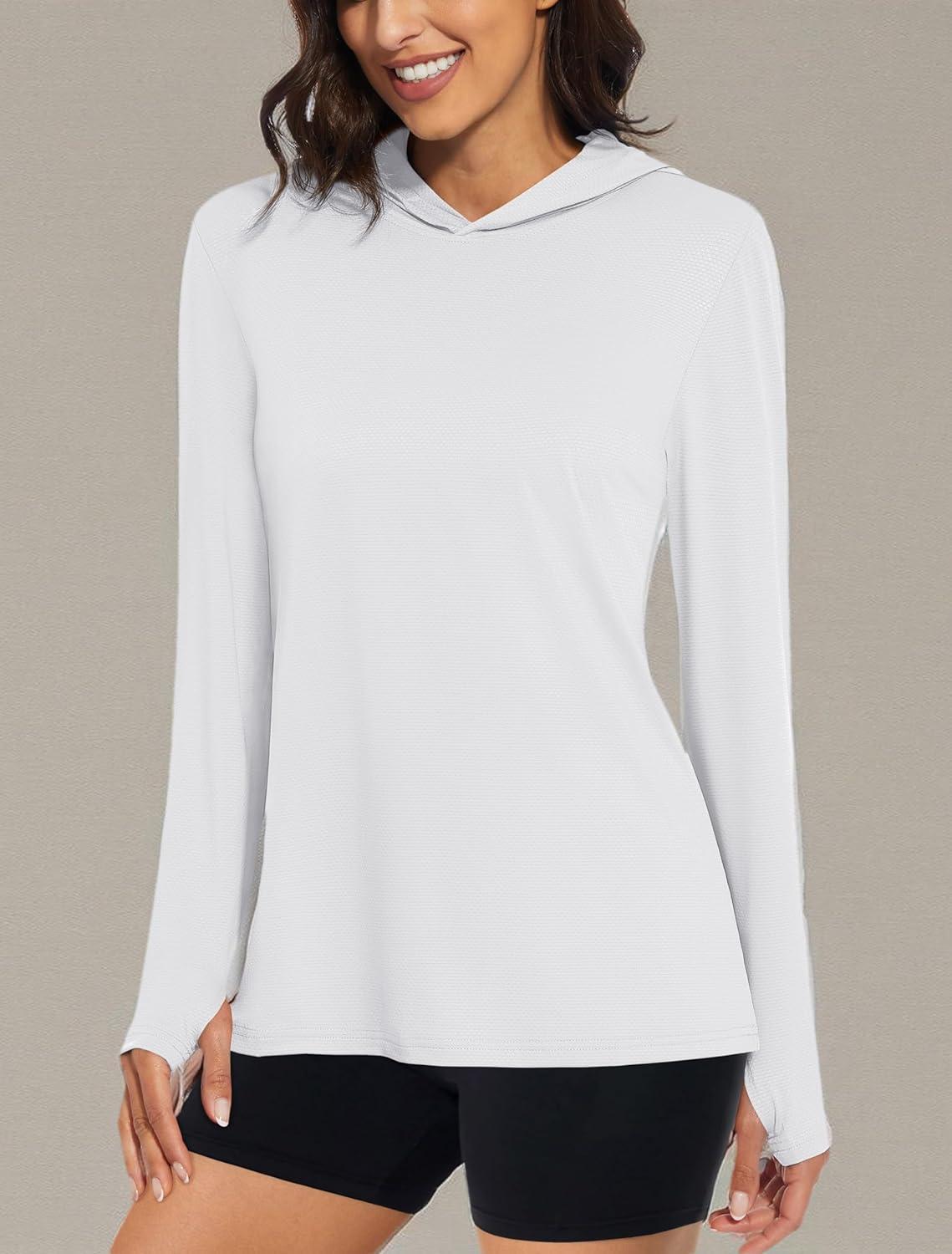 imageMAGCOMSEN Womens Sun Hoodie UPF 50 Long Sleeve Shirts for Hiking Fishing Athletic Lightweight UV HoodieWhite