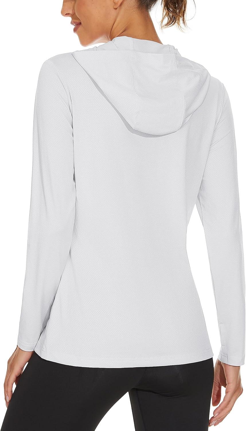 imageMAGCOMSEN Womens Sun Hoodie UPF 50 Long Sleeve Shirts for Hiking Fishing Athletic Lightweight UV HoodieWhite