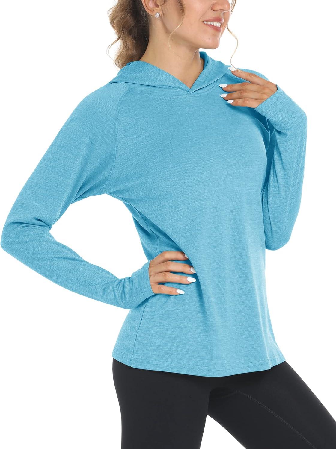 imageMAGCOMSEN Womens Sun Protection Hoodie Shirts UPF 50 Long Sleeve Top Quick Dry Lightweight for Hiking AthleticAqua Blue