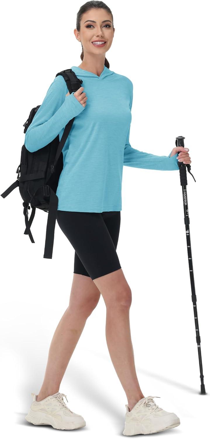 imageMAGCOMSEN Womens Sun Protection Hoodie Shirts UPF 50 Long Sleeve Top Quick Dry Lightweight for Hiking AthleticAqua Blue