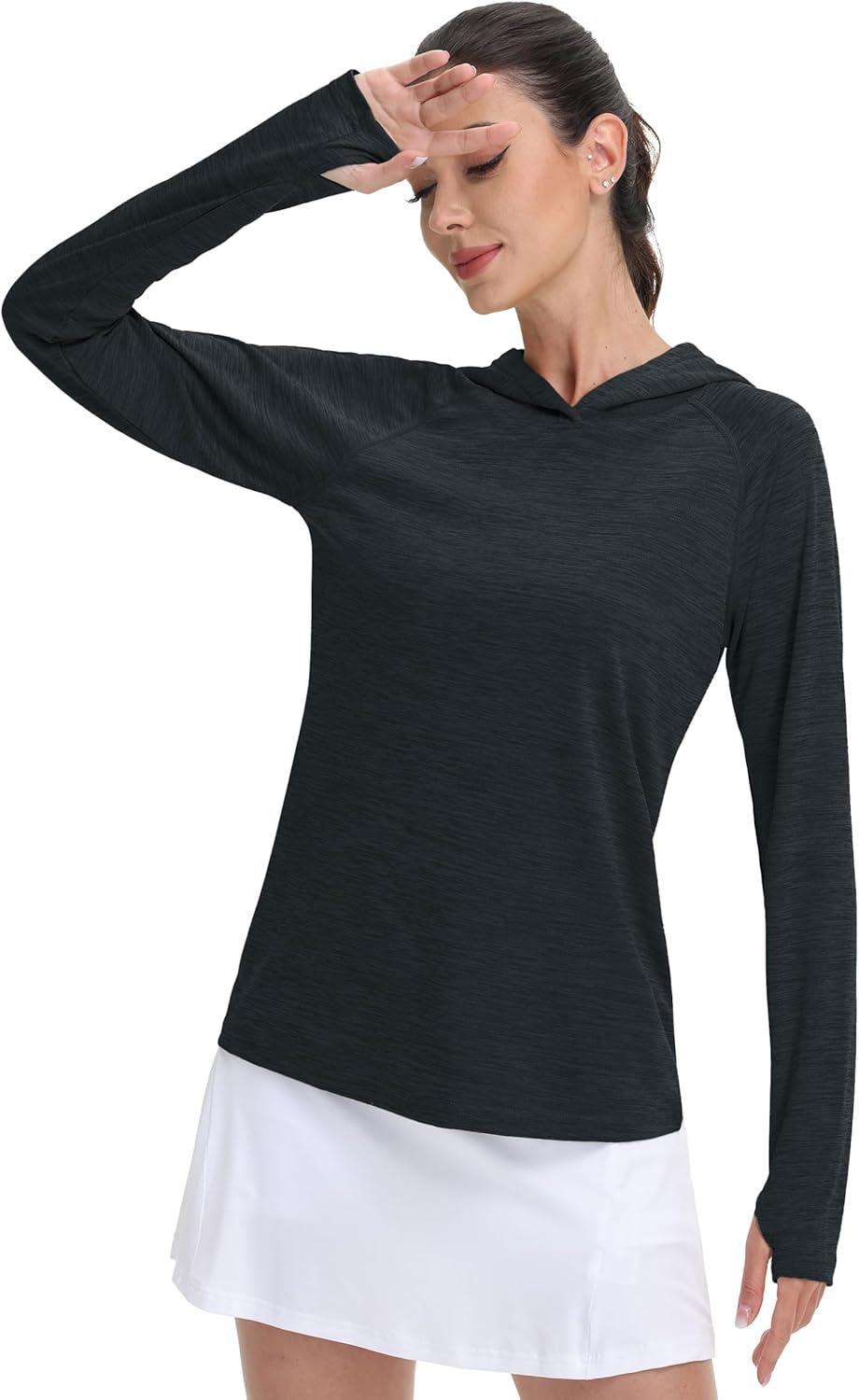 imageMAGCOMSEN Womens Sun Protection Hoodie Shirts UPF 50 Long Sleeve Top Quick Dry Lightweight for Hiking AthleticBlack