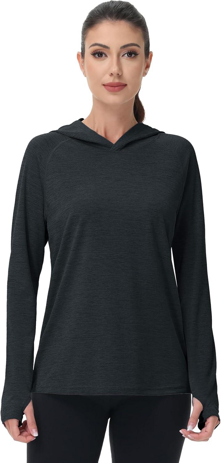 imageMAGCOMSEN Womens Sun Protection Hoodie Shirts UPF 50 Long Sleeve Top Quick Dry Lightweight for Hiking AthleticBlack