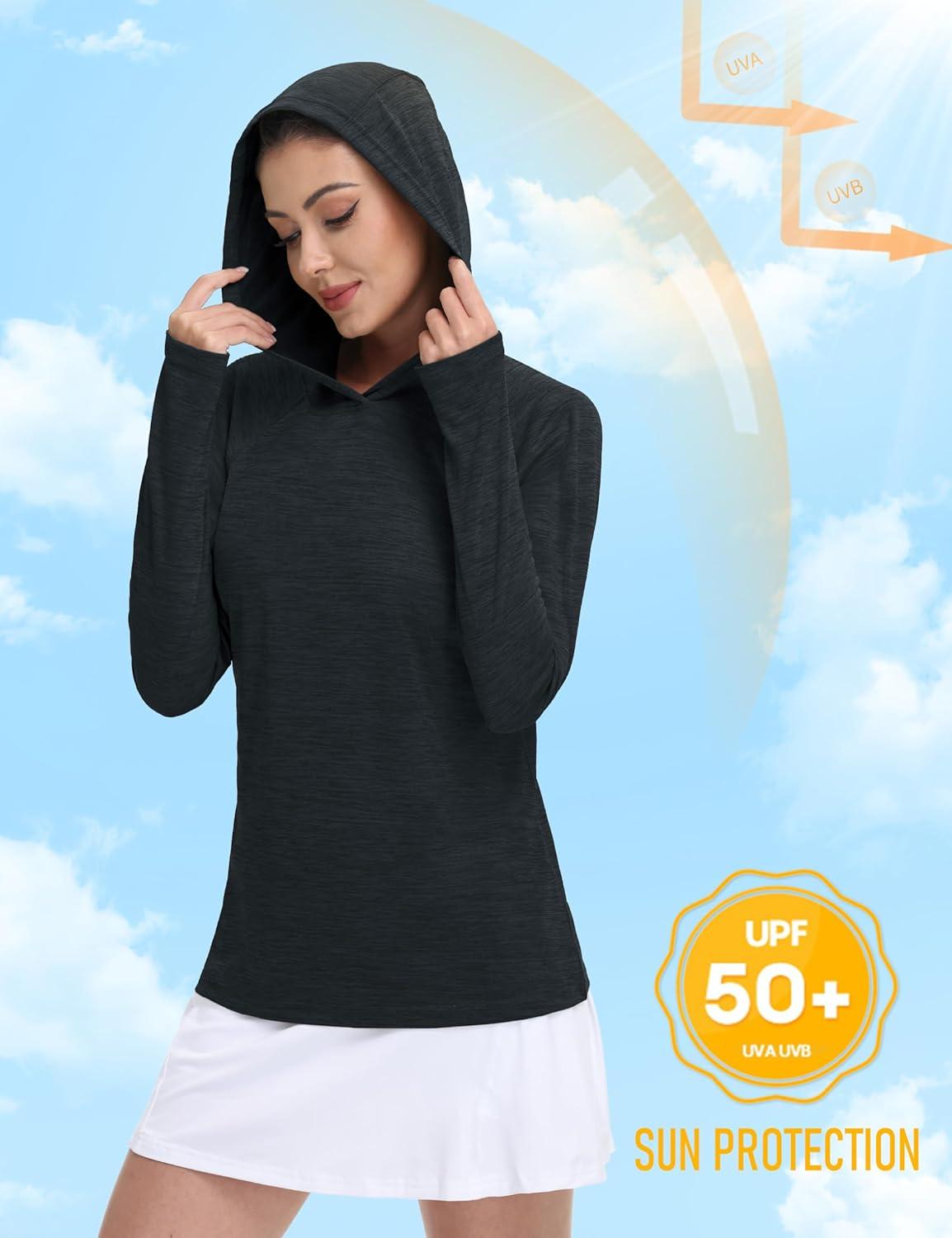 imageMAGCOMSEN Womens Sun Protection Hoodie Shirts UPF 50 Long Sleeve Top Quick Dry Lightweight for Hiking AthleticBlack