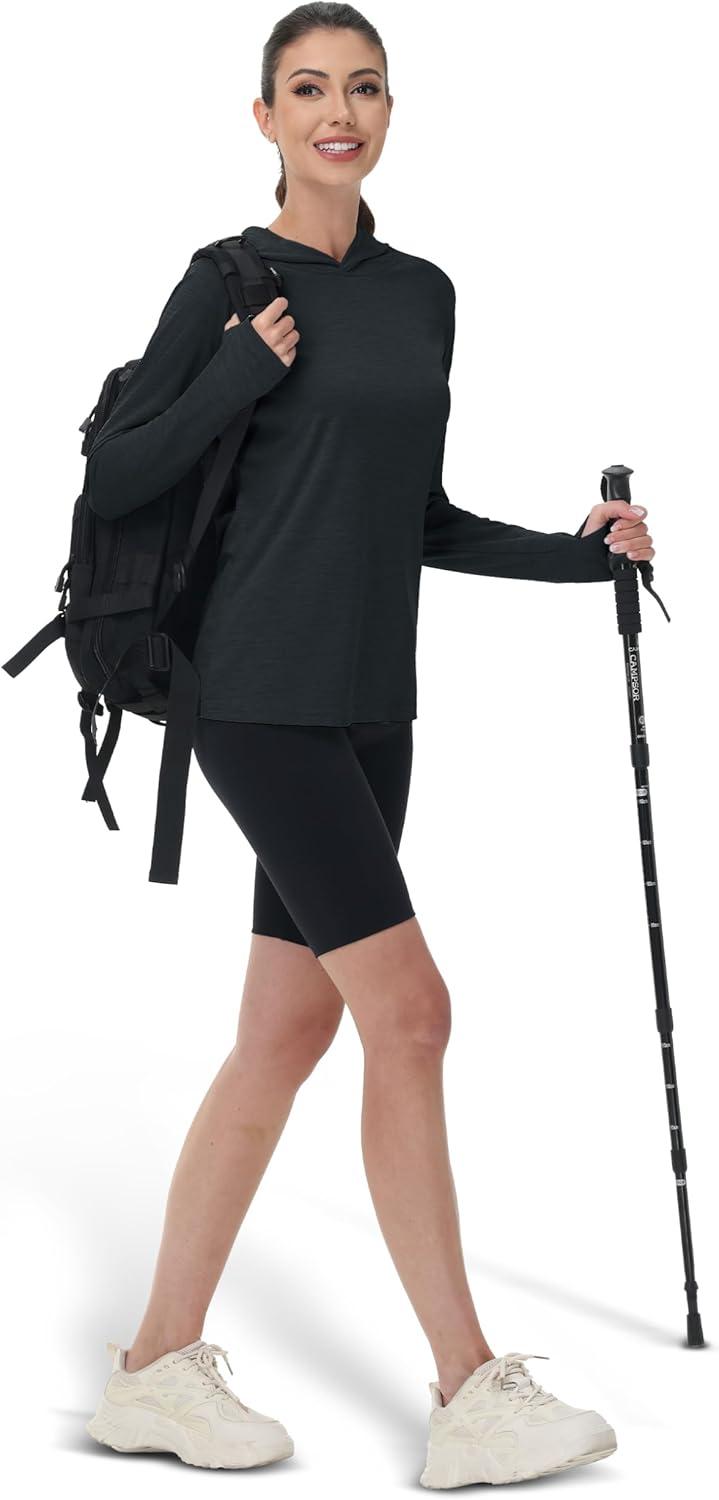 imageMAGCOMSEN Womens Sun Protection Hoodie Shirts UPF 50 Long Sleeve Top Quick Dry Lightweight for Hiking AthleticBlack