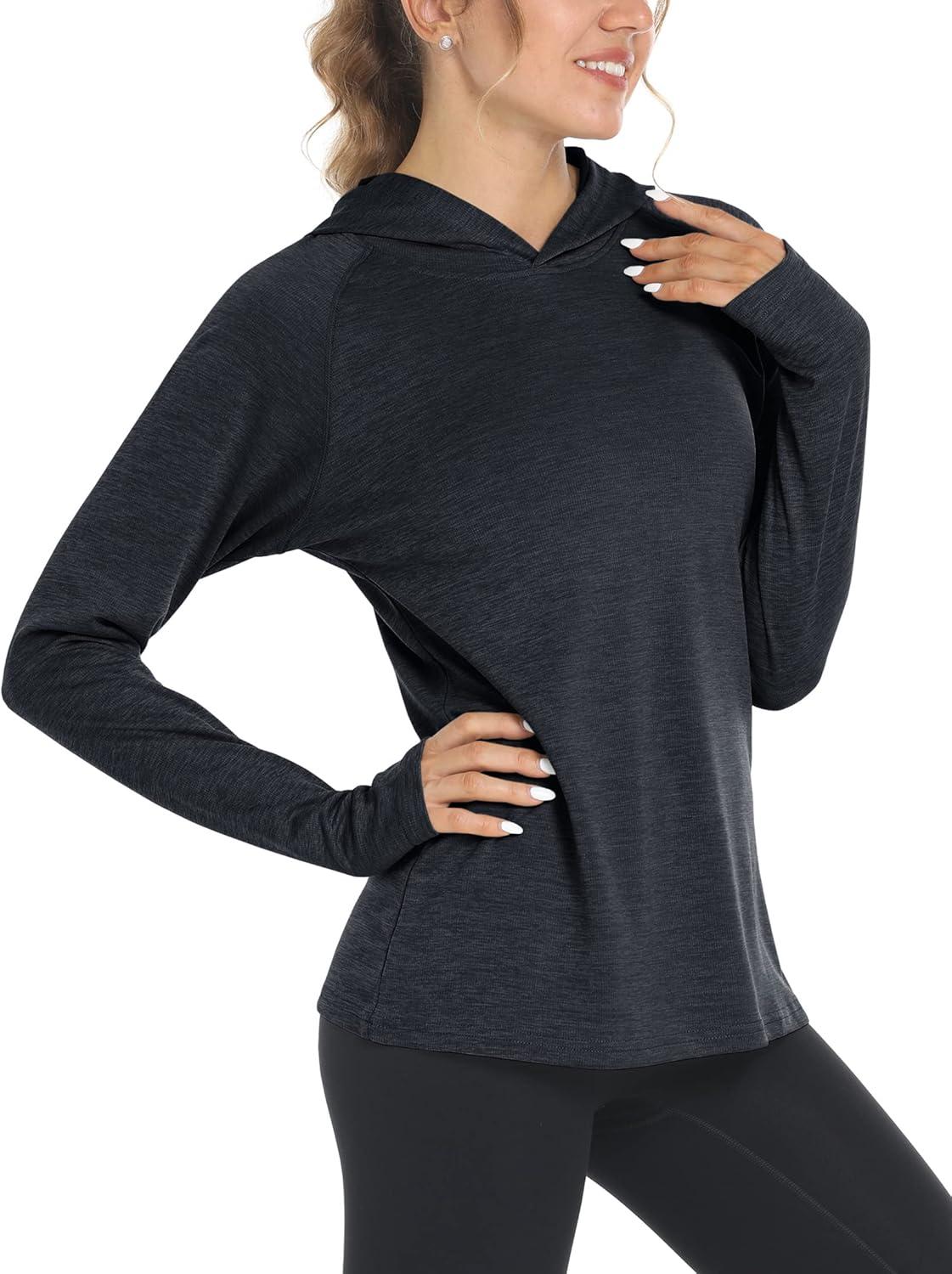 imageMAGCOMSEN Womens Sun Protection Hoodie Shirts UPF 50 Long Sleeve Top Quick Dry Lightweight for Hiking AthleticBlack