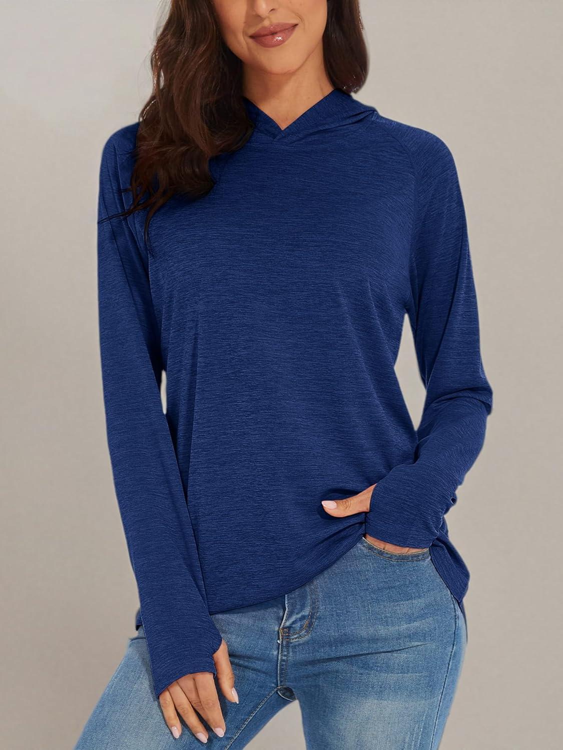 imageMAGCOMSEN Womens Sun Protection Hoodie Shirts UPF 50 Long Sleeve Top Quick Dry Lightweight for Hiking AthleticDark Blue