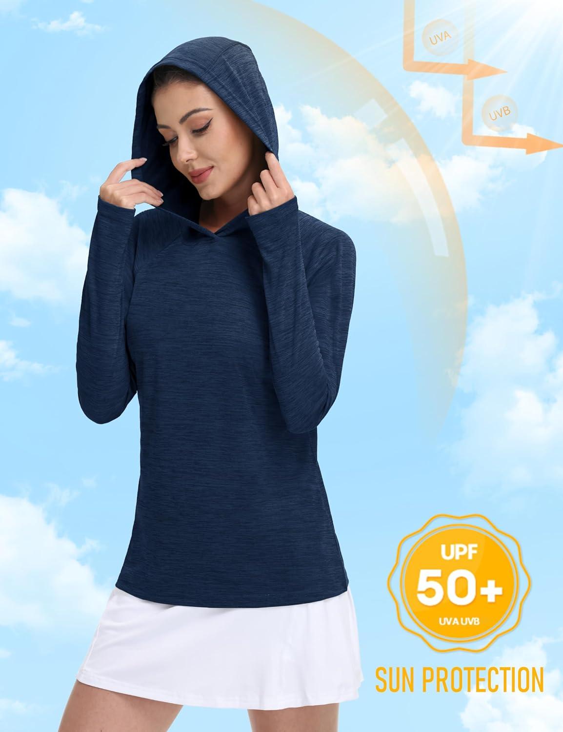 imageMAGCOMSEN Womens Sun Protection Hoodie Shirts UPF 50 Long Sleeve Top Quick Dry Lightweight for Hiking AthleticDark Blue