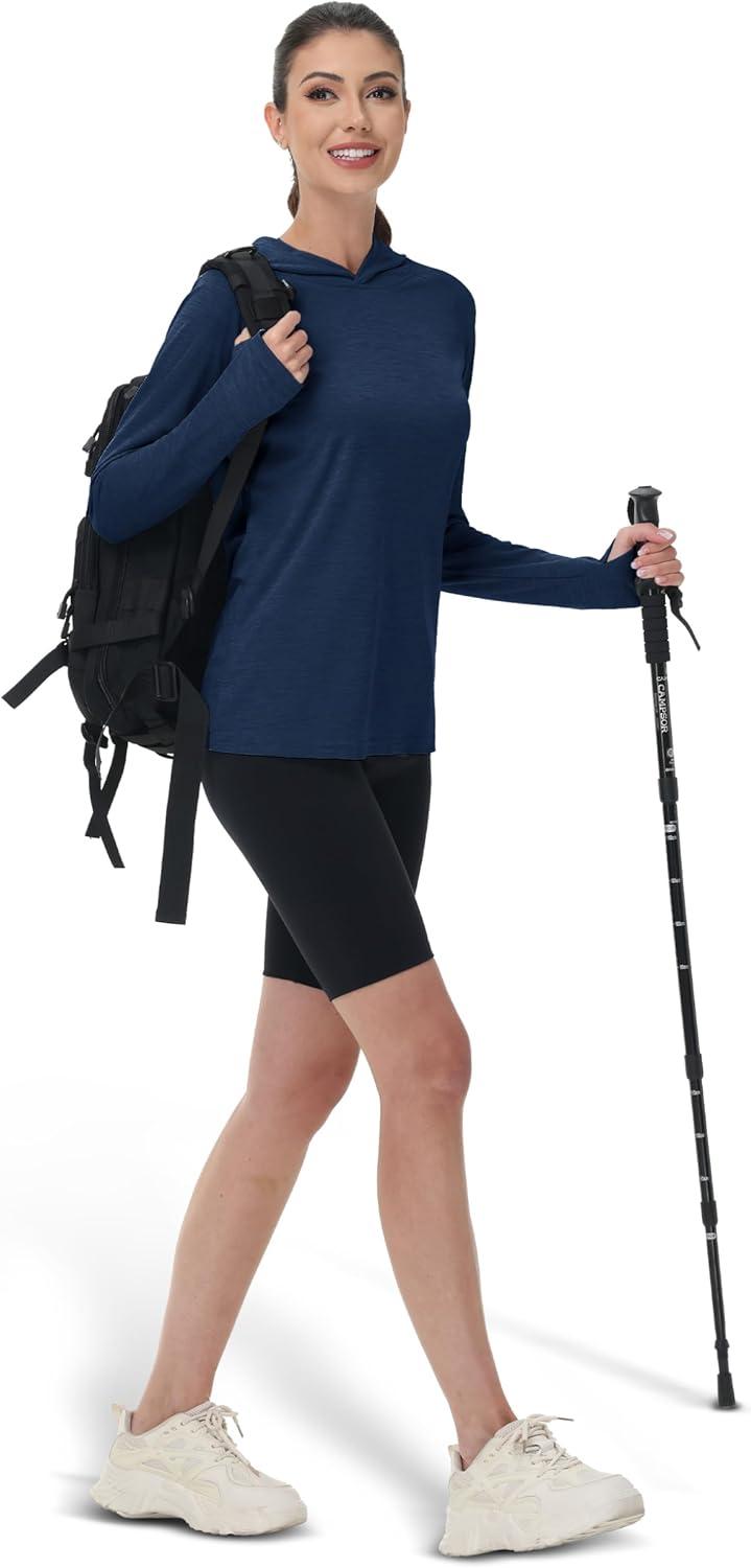 imageMAGCOMSEN Womens Sun Protection Hoodie Shirts UPF 50 Long Sleeve Top Quick Dry Lightweight for Hiking AthleticDark Blue