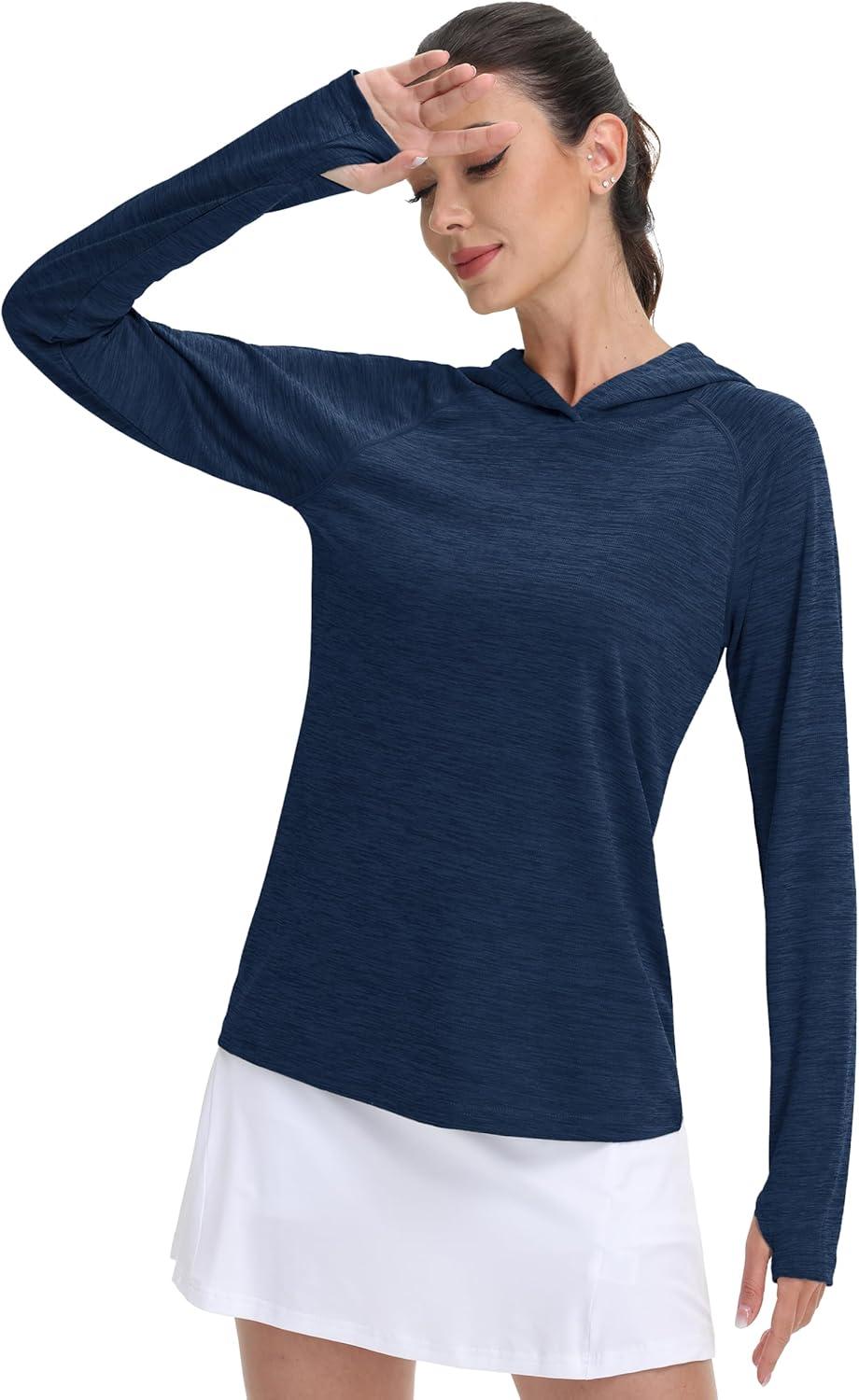 imageMAGCOMSEN Womens Sun Protection Hoodie Shirts UPF 50 Long Sleeve Top Quick Dry Lightweight for Hiking AthleticDark Blue