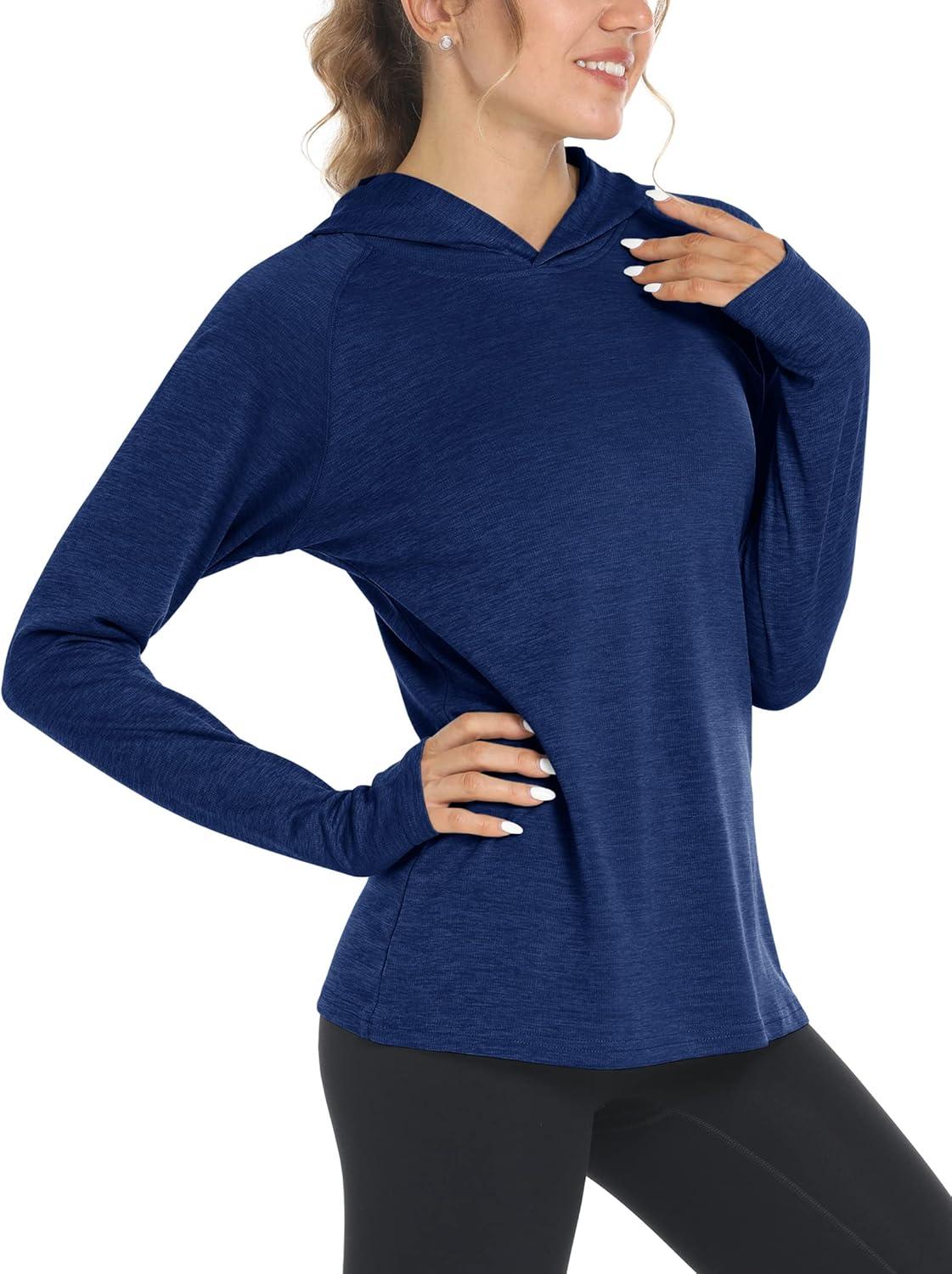 imageMAGCOMSEN Womens Sun Protection Hoodie Shirts UPF 50 Long Sleeve Top Quick Dry Lightweight for Hiking AthleticDark Blue