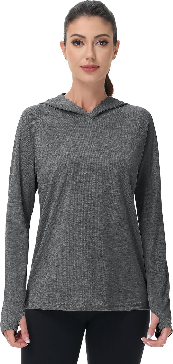 imageMAGCOMSEN Womens Sun Protection Hoodie Shirts UPF 50 Long Sleeve Top Quick Dry Lightweight for Hiking AthleticDark Grey