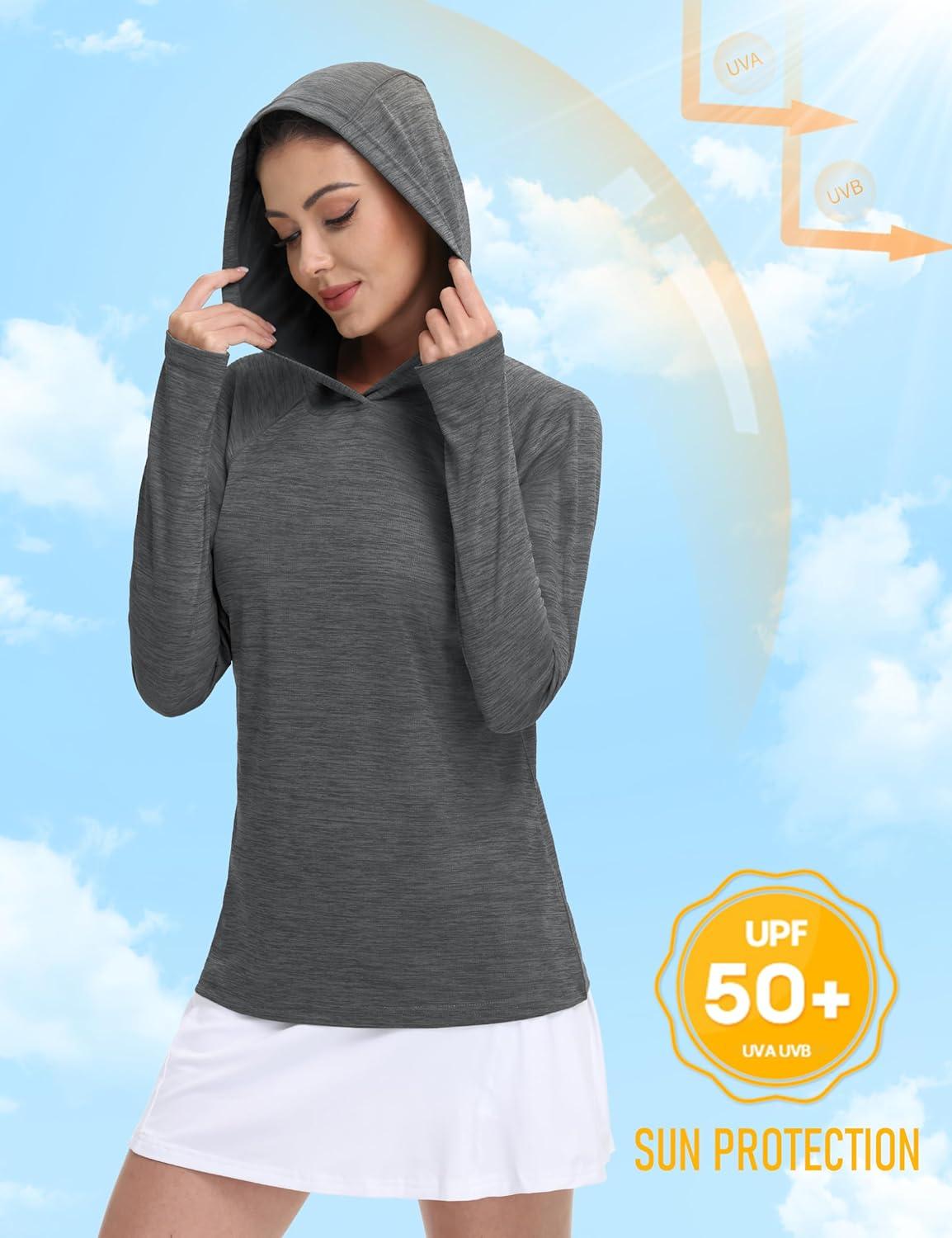 imageMAGCOMSEN Womens Sun Protection Hoodie Shirts UPF 50 Long Sleeve Top Quick Dry Lightweight for Hiking AthleticDark Grey