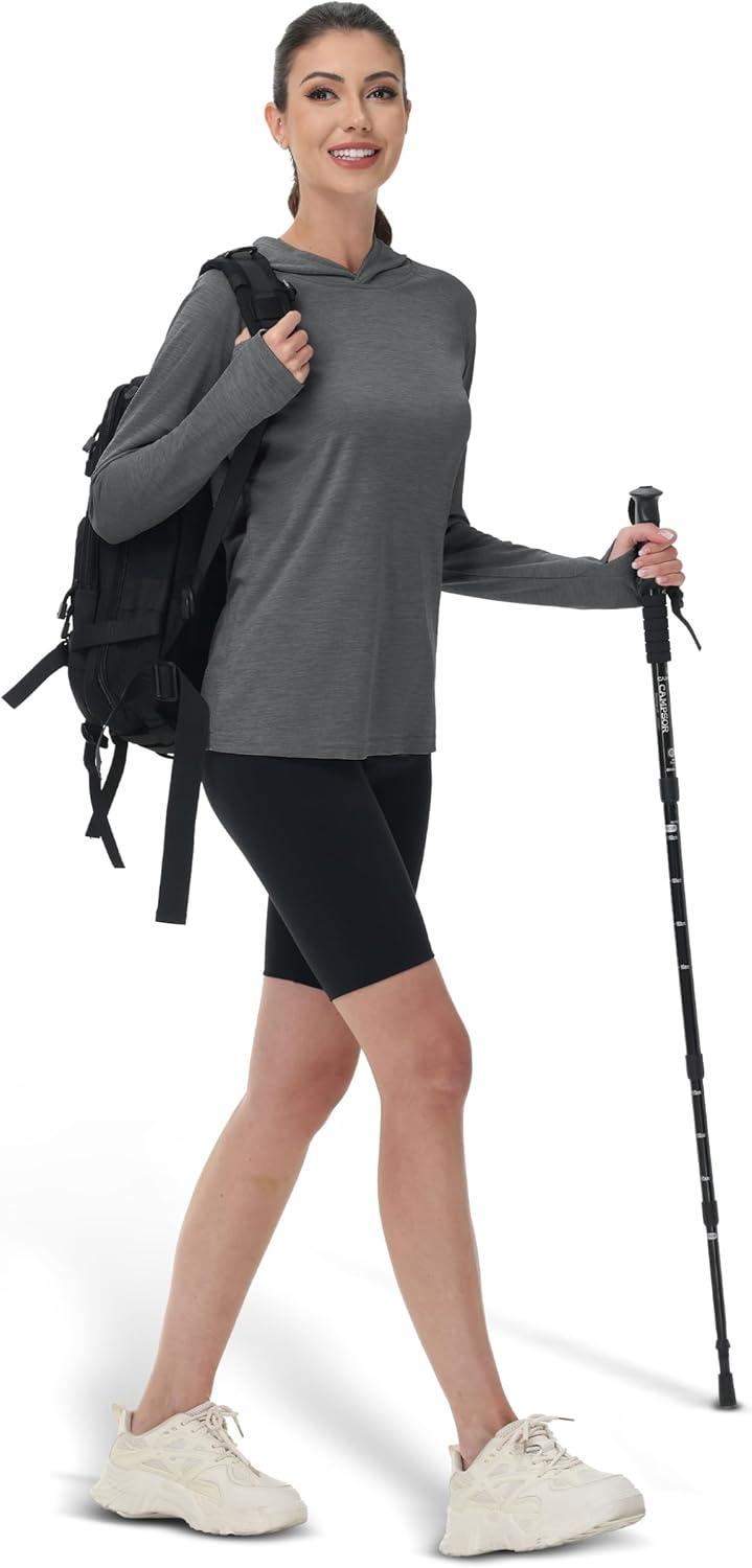 imageMAGCOMSEN Womens Sun Protection Hoodie Shirts UPF 50 Long Sleeve Top Quick Dry Lightweight for Hiking AthleticDark Grey