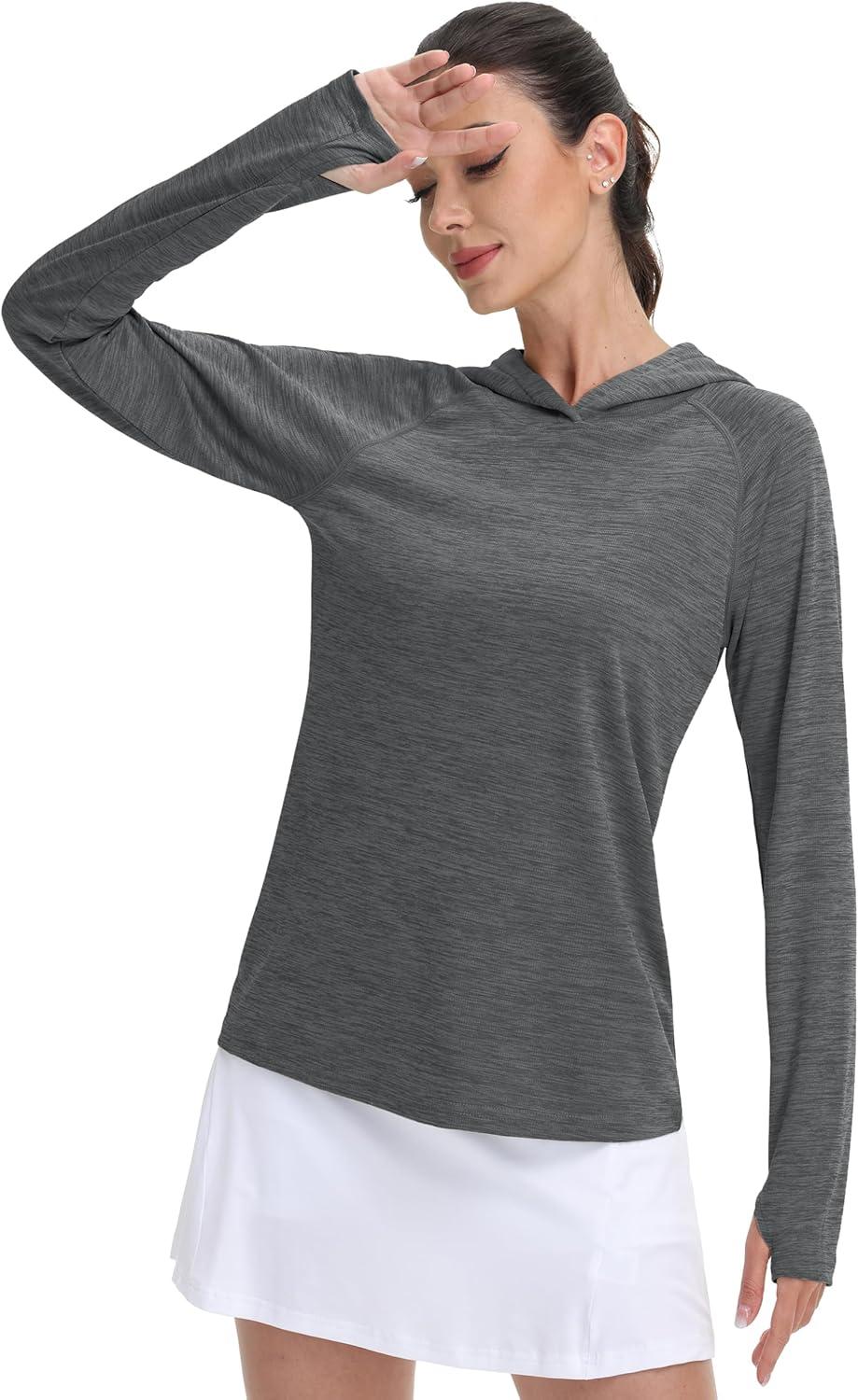 imageMAGCOMSEN Womens Sun Protection Hoodie Shirts UPF 50 Long Sleeve Top Quick Dry Lightweight for Hiking AthleticDark Grey