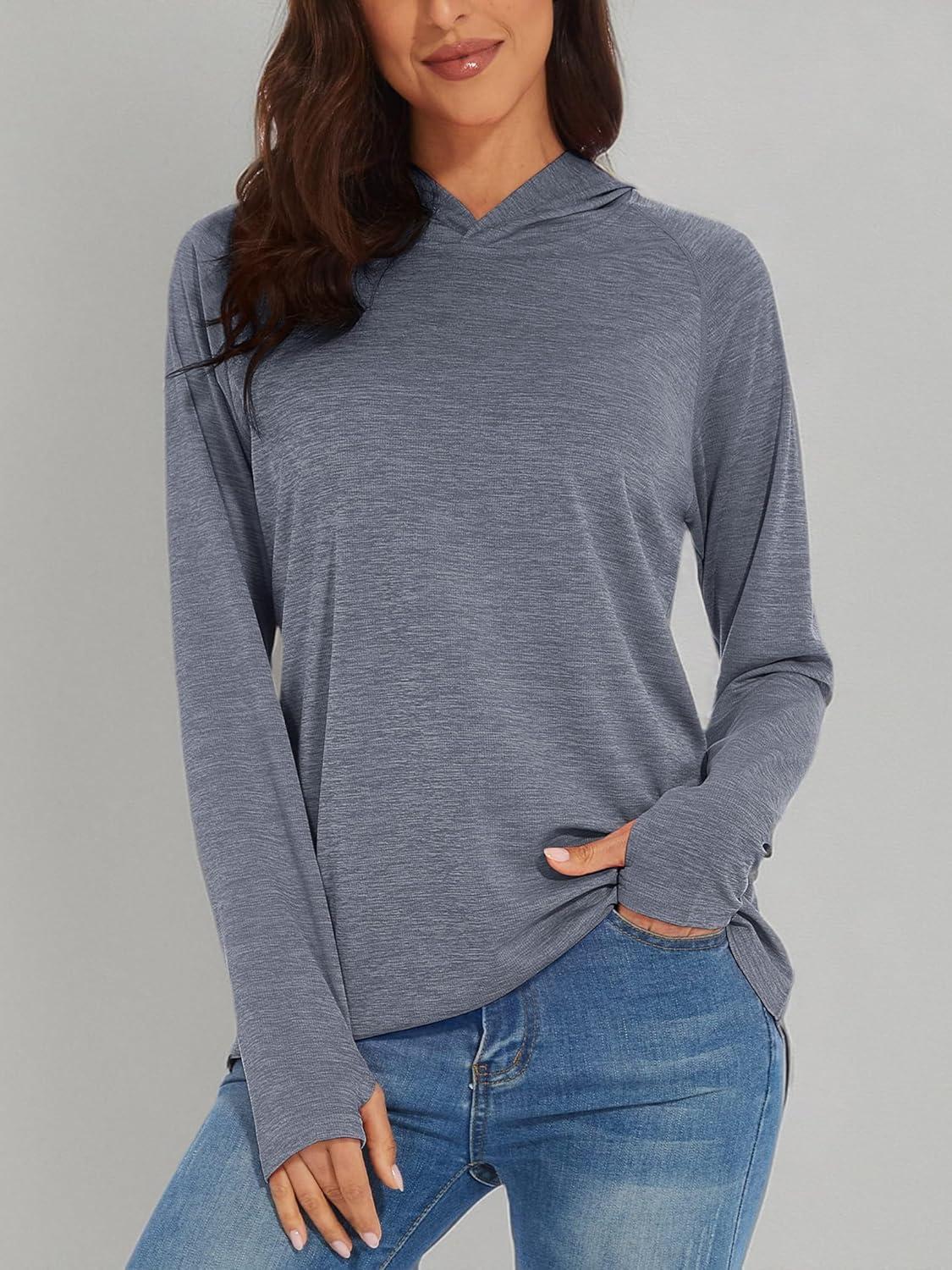 imageMAGCOMSEN Womens Sun Protection Hoodie Shirts UPF 50 Long Sleeve Top Quick Dry Lightweight for Hiking AthleticDark Grey