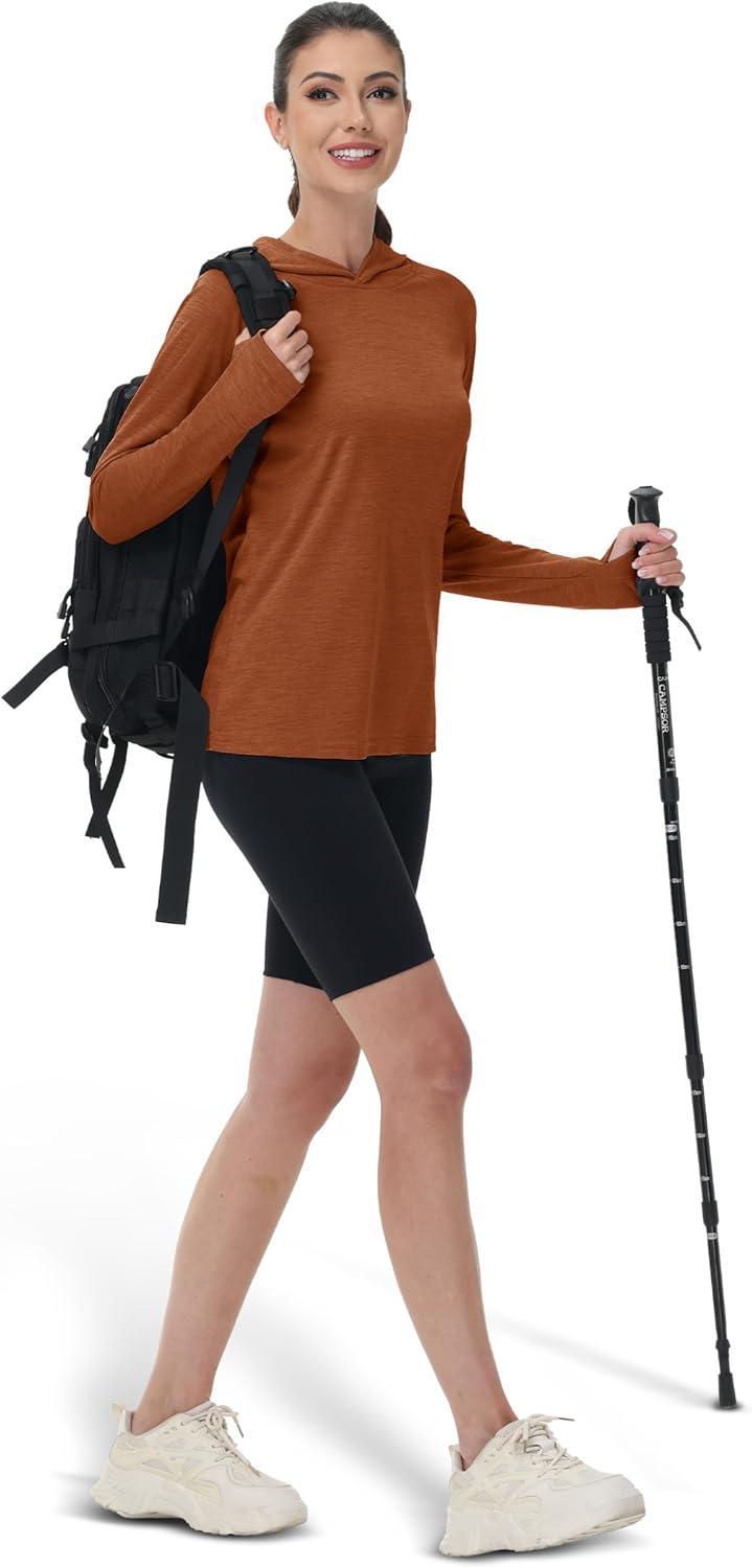 imageMAGCOMSEN Womens Sun Protection Hoodie Shirts UPF 50 Long Sleeve Top Quick Dry Lightweight for Hiking AthleticDark Orange