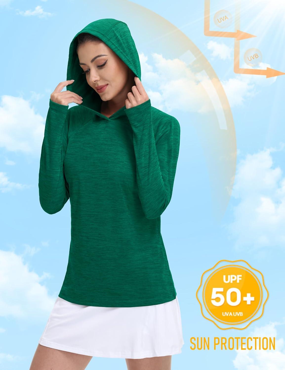 imageMAGCOMSEN Womens Sun Protection Hoodie Shirts UPF 50 Long Sleeve Top Quick Dry Lightweight for Hiking AthleticEmerald Green