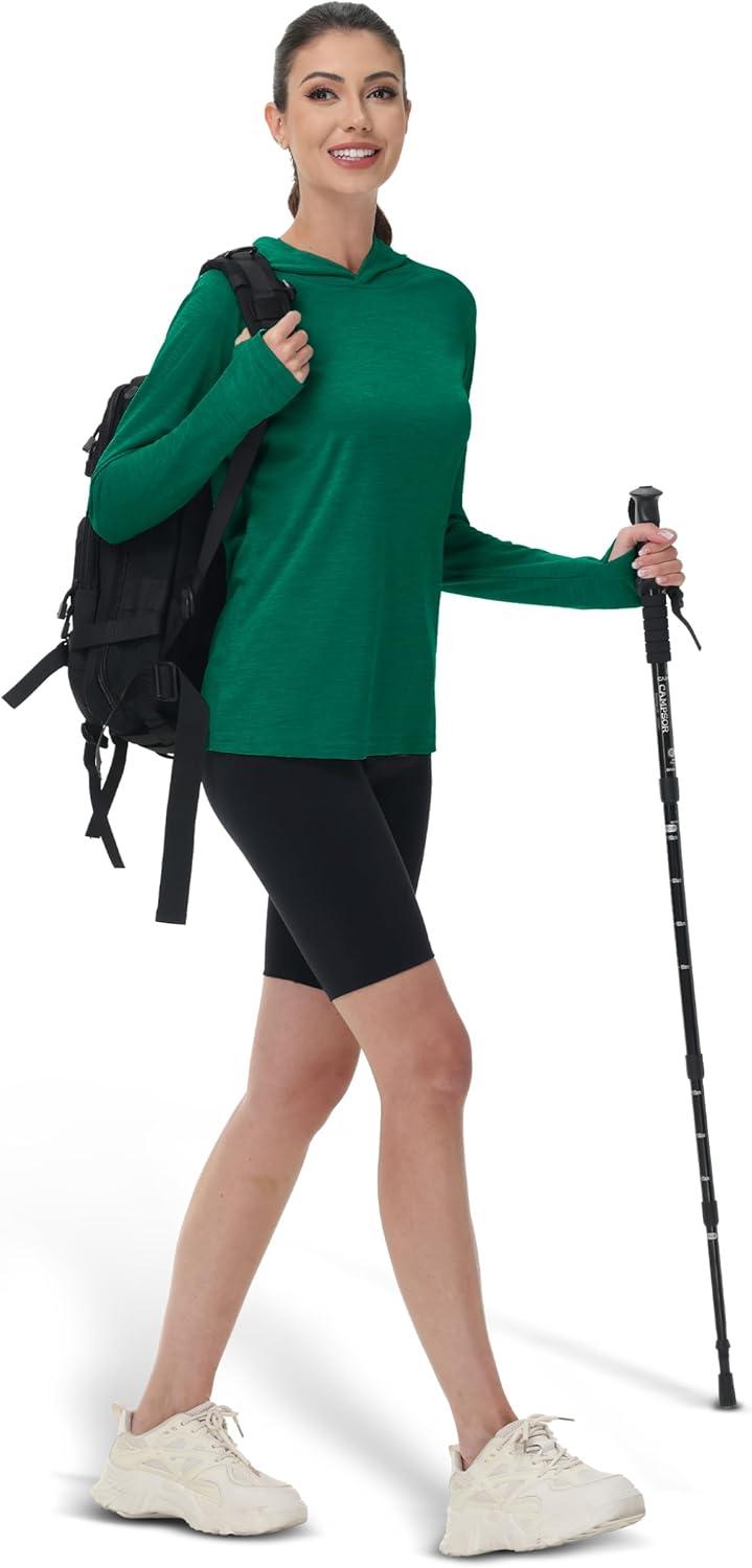 imageMAGCOMSEN Womens Sun Protection Hoodie Shirts UPF 50 Long Sleeve Top Quick Dry Lightweight for Hiking AthleticEmerald Green