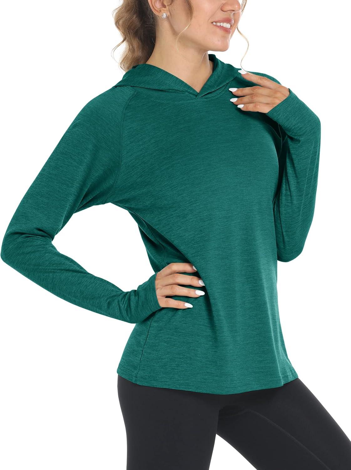 imageMAGCOMSEN Womens Sun Protection Hoodie Shirts UPF 50 Long Sleeve Top Quick Dry Lightweight for Hiking AthleticEmerald Green
