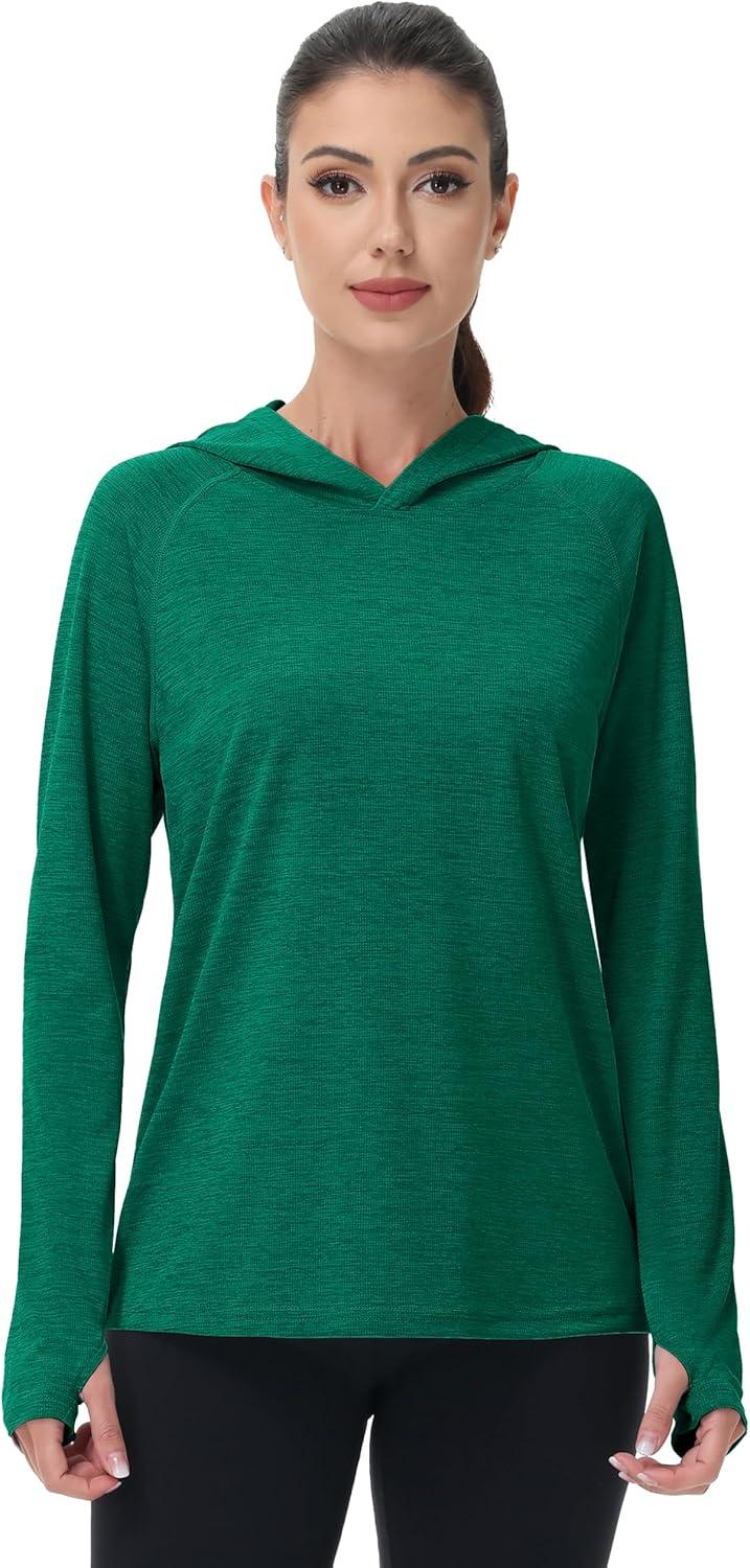 imageMAGCOMSEN Womens Sun Protection Hoodie Shirts UPF 50 Long Sleeve Top Quick Dry Lightweight for Hiking AthleticEmerald Green