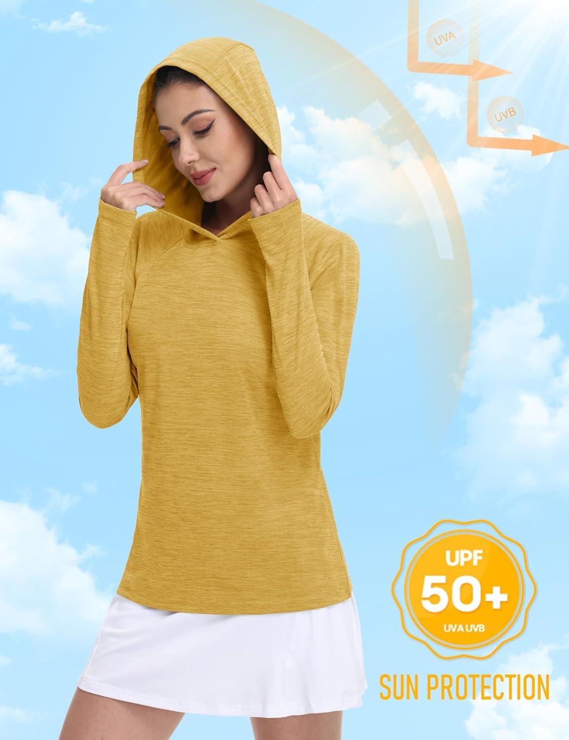 imageMAGCOMSEN Womens Sun Protection Hoodie Shirts UPF 50 Long Sleeve Top Quick Dry Lightweight for Hiking AthleticGinger