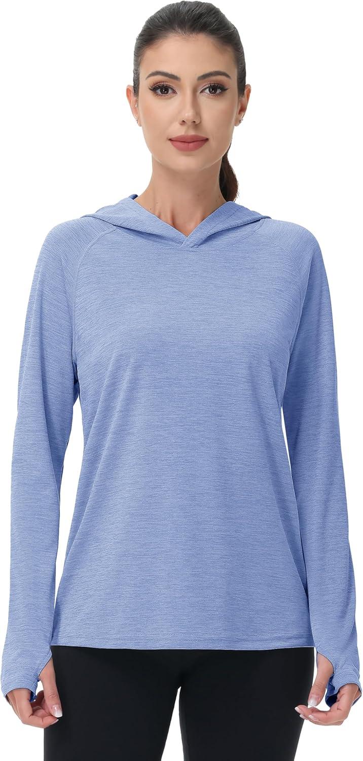imageMAGCOMSEN Womens Sun Protection Hoodie Shirts UPF 50 Long Sleeve Top Quick Dry Lightweight for Hiking AthleticLight Blue