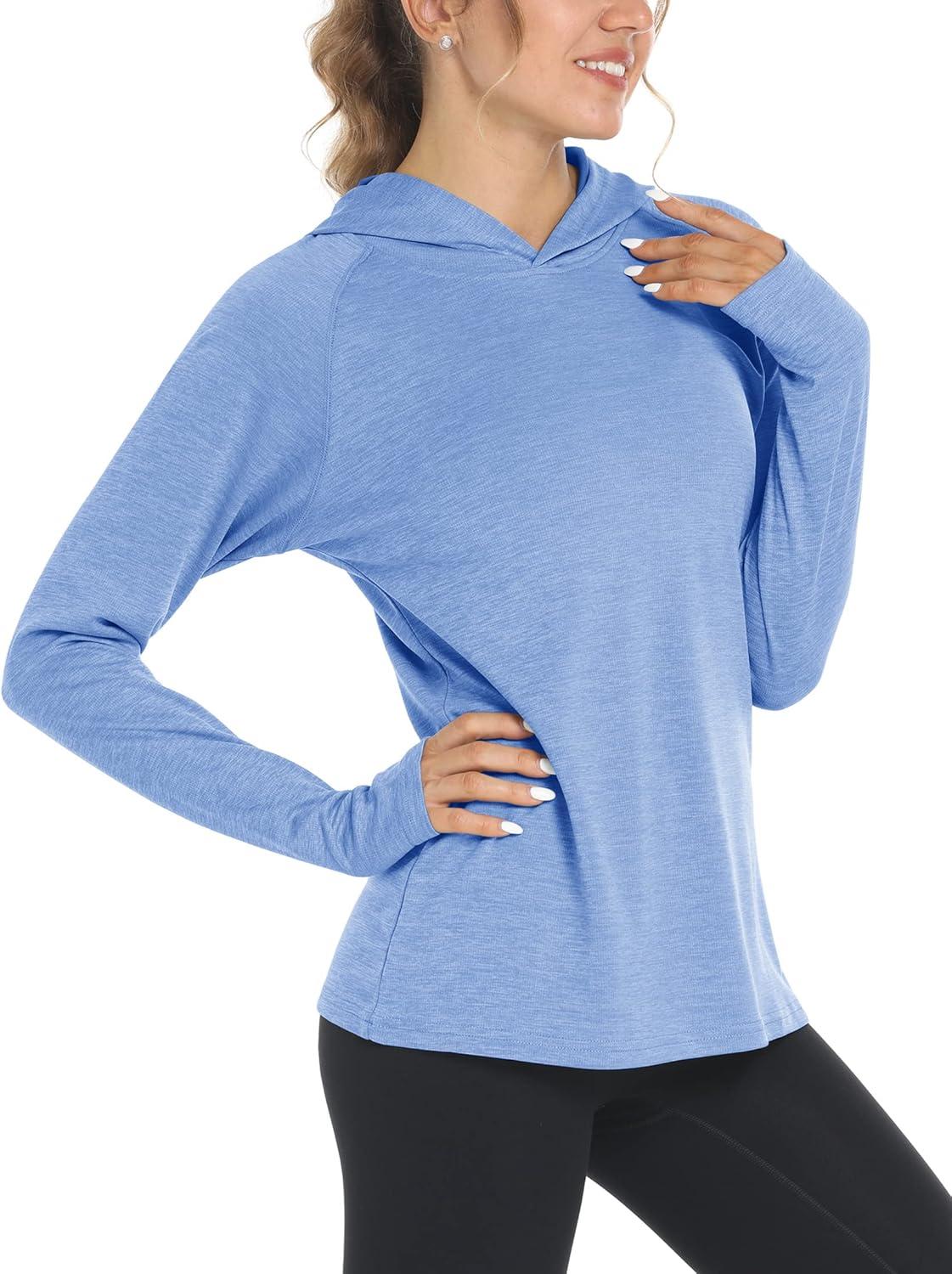 imageMAGCOMSEN Womens Sun Protection Hoodie Shirts UPF 50 Long Sleeve Top Quick Dry Lightweight for Hiking AthleticLight Blue