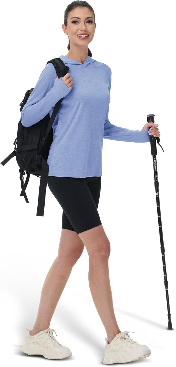 imageMAGCOMSEN Womens Sun Protection Hoodie Shirts UPF 50 Long Sleeve Top Quick Dry Lightweight for Hiking AthleticLight Blue