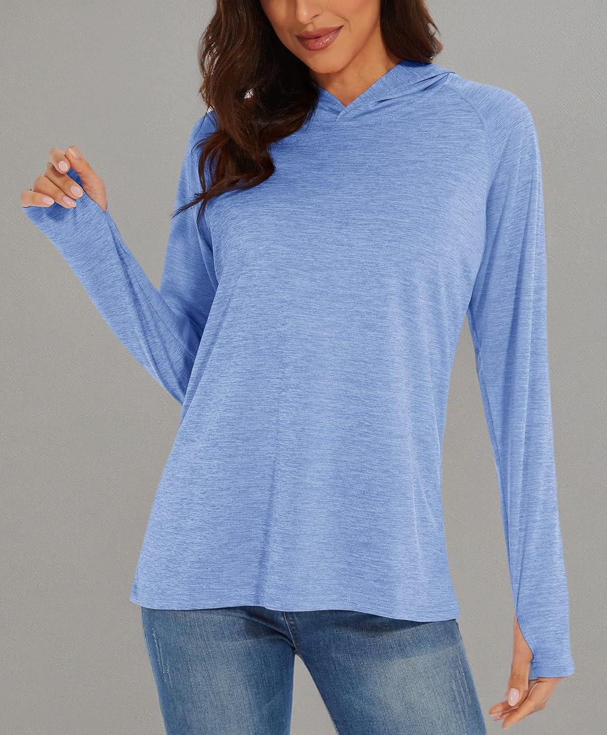imageMAGCOMSEN Womens Sun Protection Hoodie Shirts UPF 50 Long Sleeve Top Quick Dry Lightweight for Hiking AthleticLight Blue
