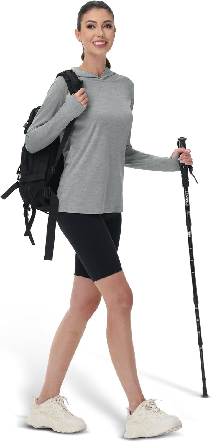 imageMAGCOMSEN Womens Sun Protection Hoodie Shirts UPF 50 Long Sleeve Top Quick Dry Lightweight for Hiking AthleticLight Grey
