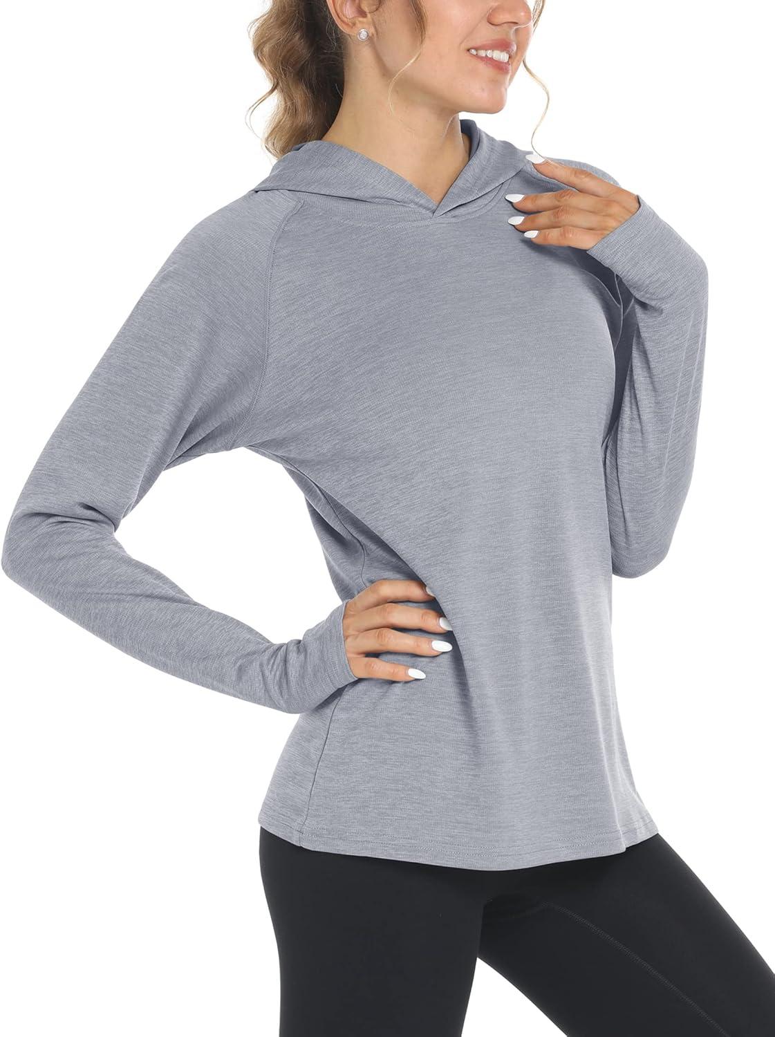 imageMAGCOMSEN Womens Sun Protection Hoodie Shirts UPF 50 Long Sleeve Top Quick Dry Lightweight for Hiking AthleticLight Grey