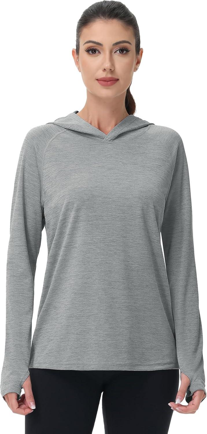 imageMAGCOMSEN Womens Sun Protection Hoodie Shirts UPF 50 Long Sleeve Top Quick Dry Lightweight for Hiking AthleticLight Grey