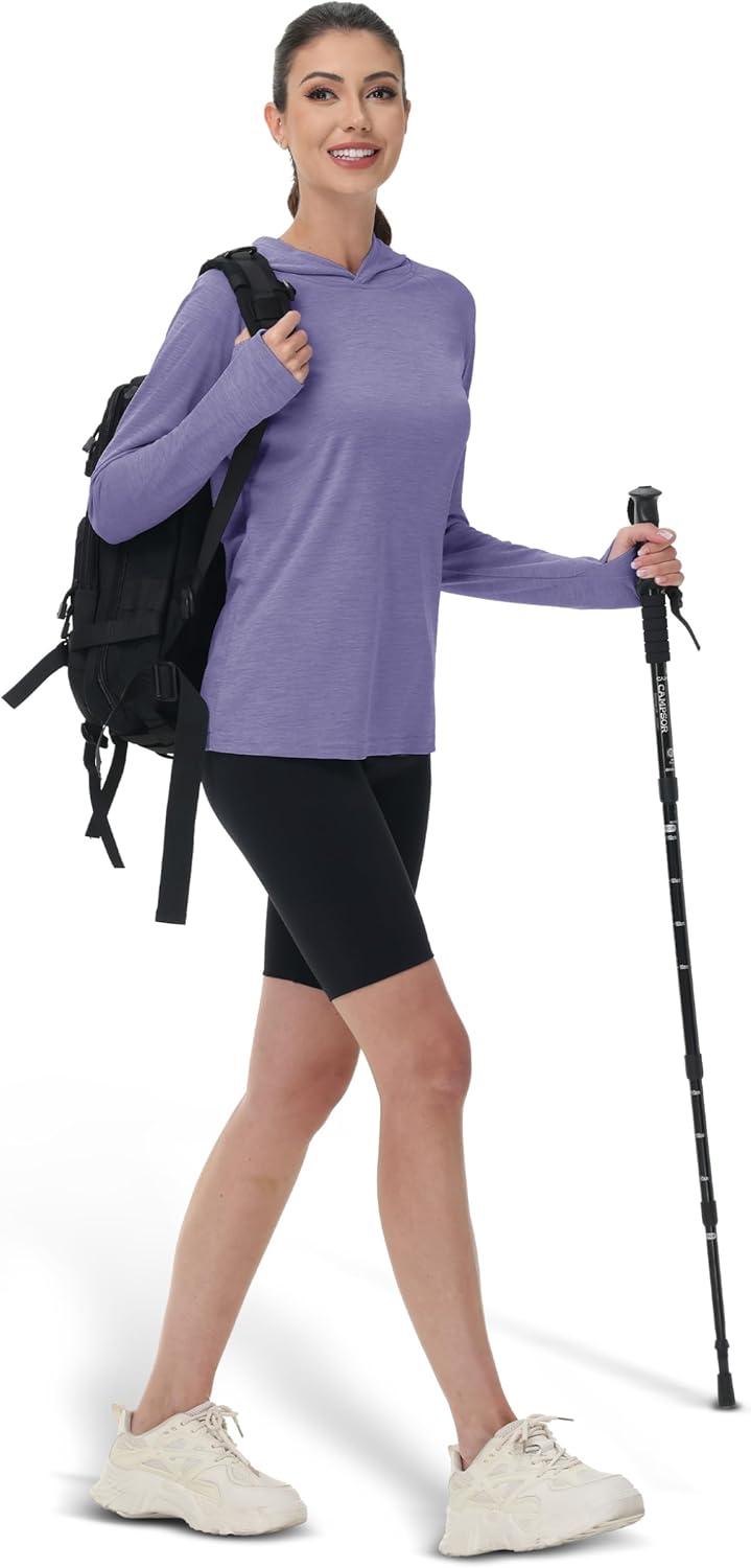 imageMAGCOMSEN Womens Sun Protection Hoodie Shirts UPF 50 Long Sleeve Top Quick Dry Lightweight for Hiking AthleticLight Purple