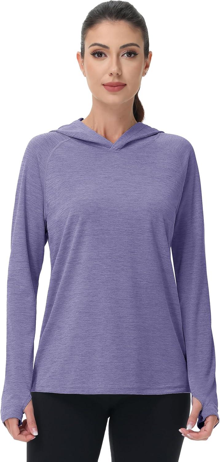 imageMAGCOMSEN Womens Sun Protection Hoodie Shirts UPF 50 Long Sleeve Top Quick Dry Lightweight for Hiking AthleticLight Purple