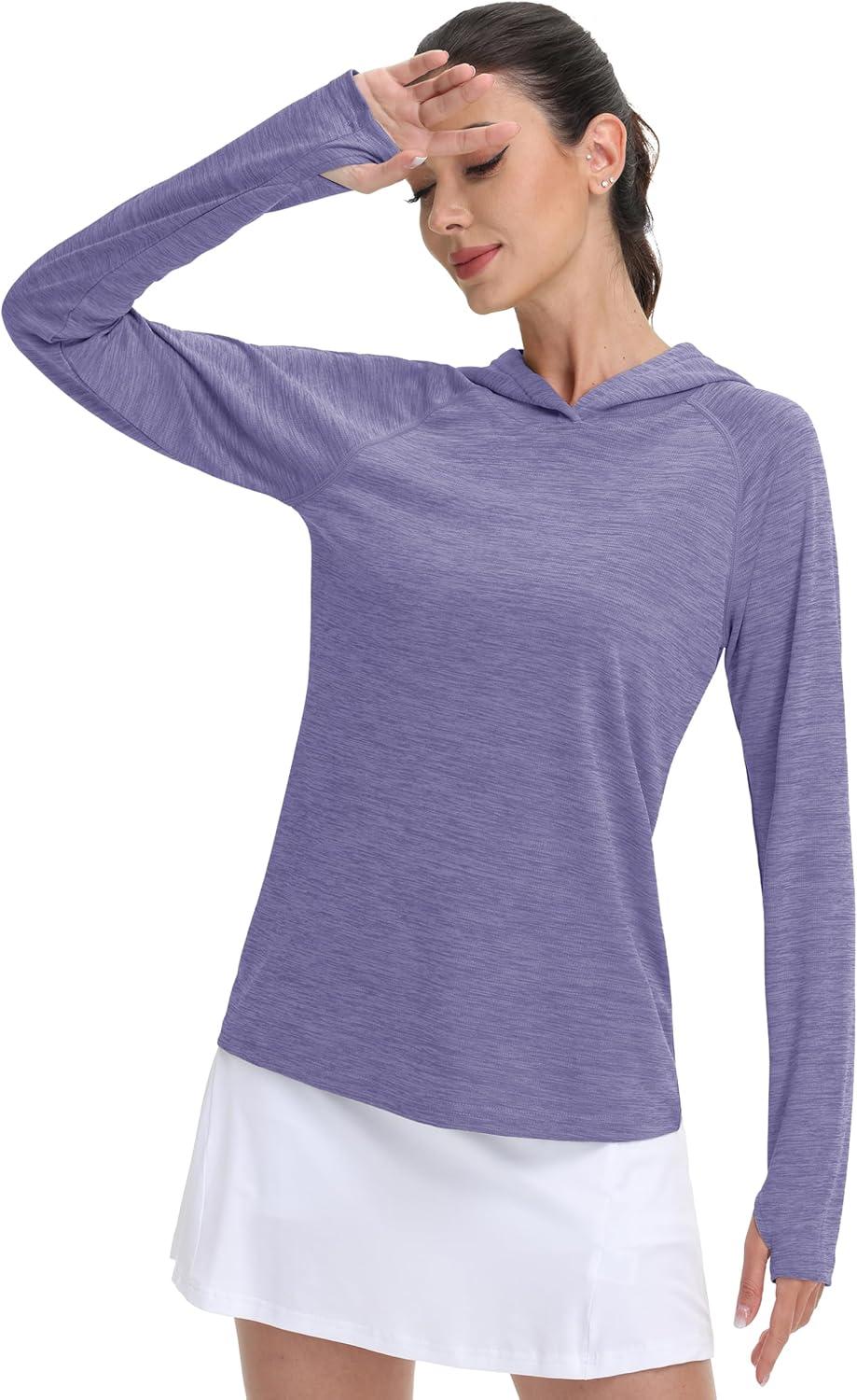 imageMAGCOMSEN Womens Sun Protection Hoodie Shirts UPF 50 Long Sleeve Top Quick Dry Lightweight for Hiking AthleticLight Purple