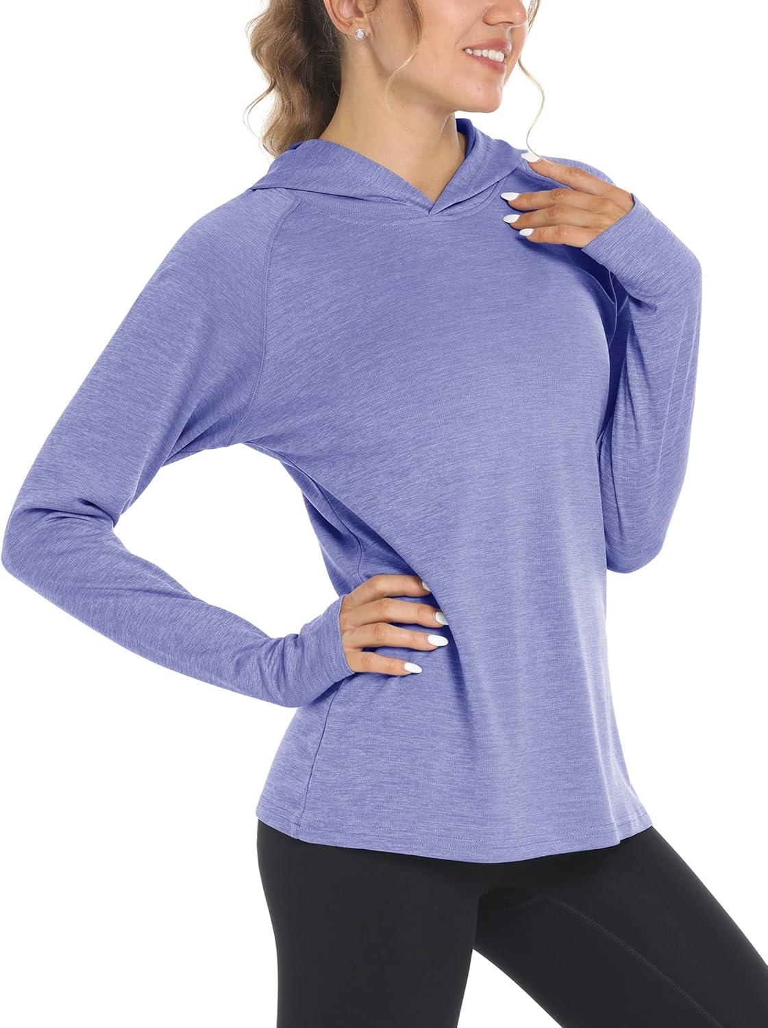 imageMAGCOMSEN Womens Sun Protection Hoodie Shirts UPF 50 Long Sleeve Top Quick Dry Lightweight for Hiking AthleticLight Purple