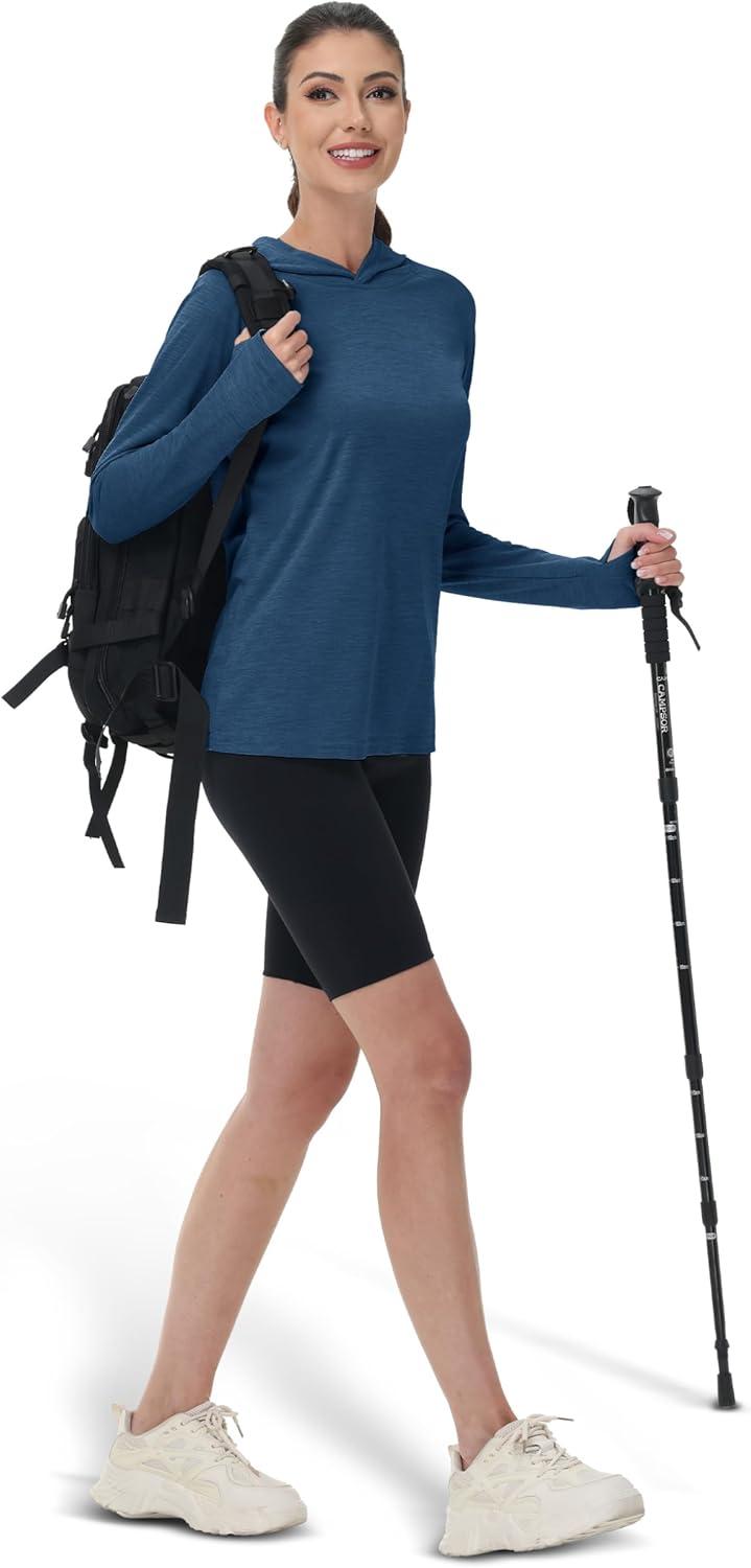 imageMAGCOMSEN Womens Sun Protection Hoodie Shirts UPF 50 Long Sleeve Top Quick Dry Lightweight for Hiking AthleticMedium Blue