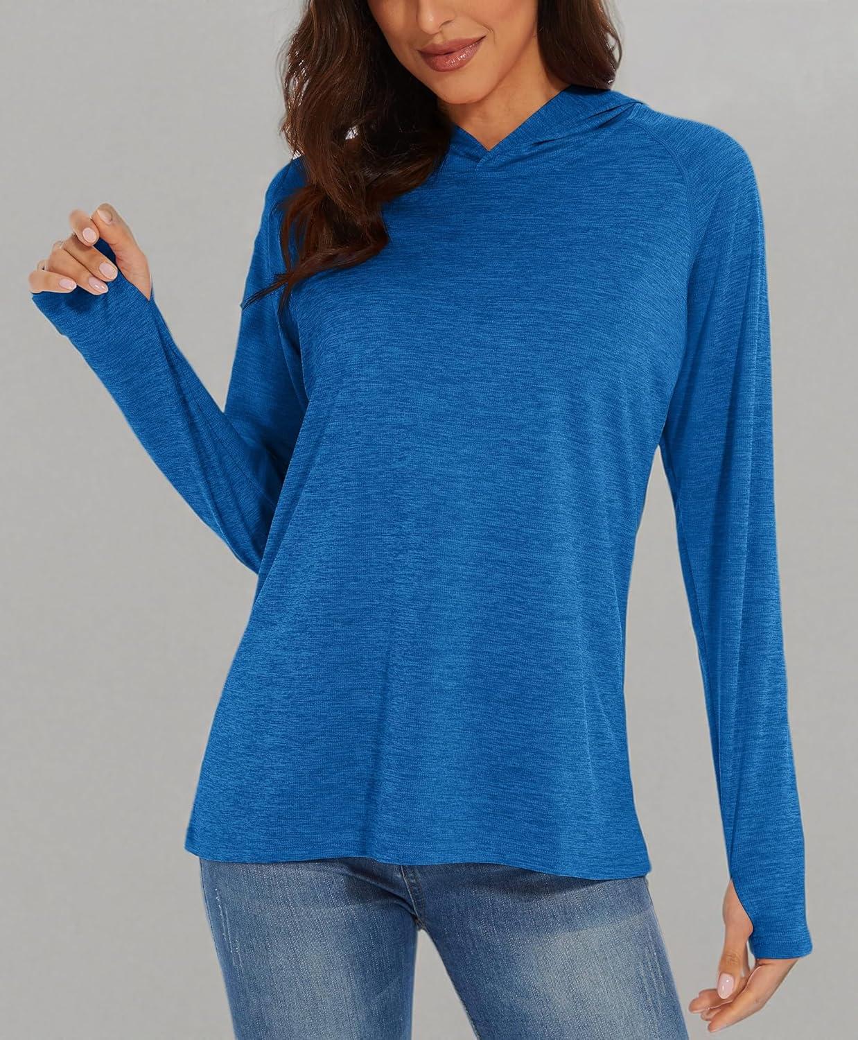 imageMAGCOMSEN Womens Sun Protection Hoodie Shirts UPF 50 Long Sleeve Top Quick Dry Lightweight for Hiking AthleticMedium Blue