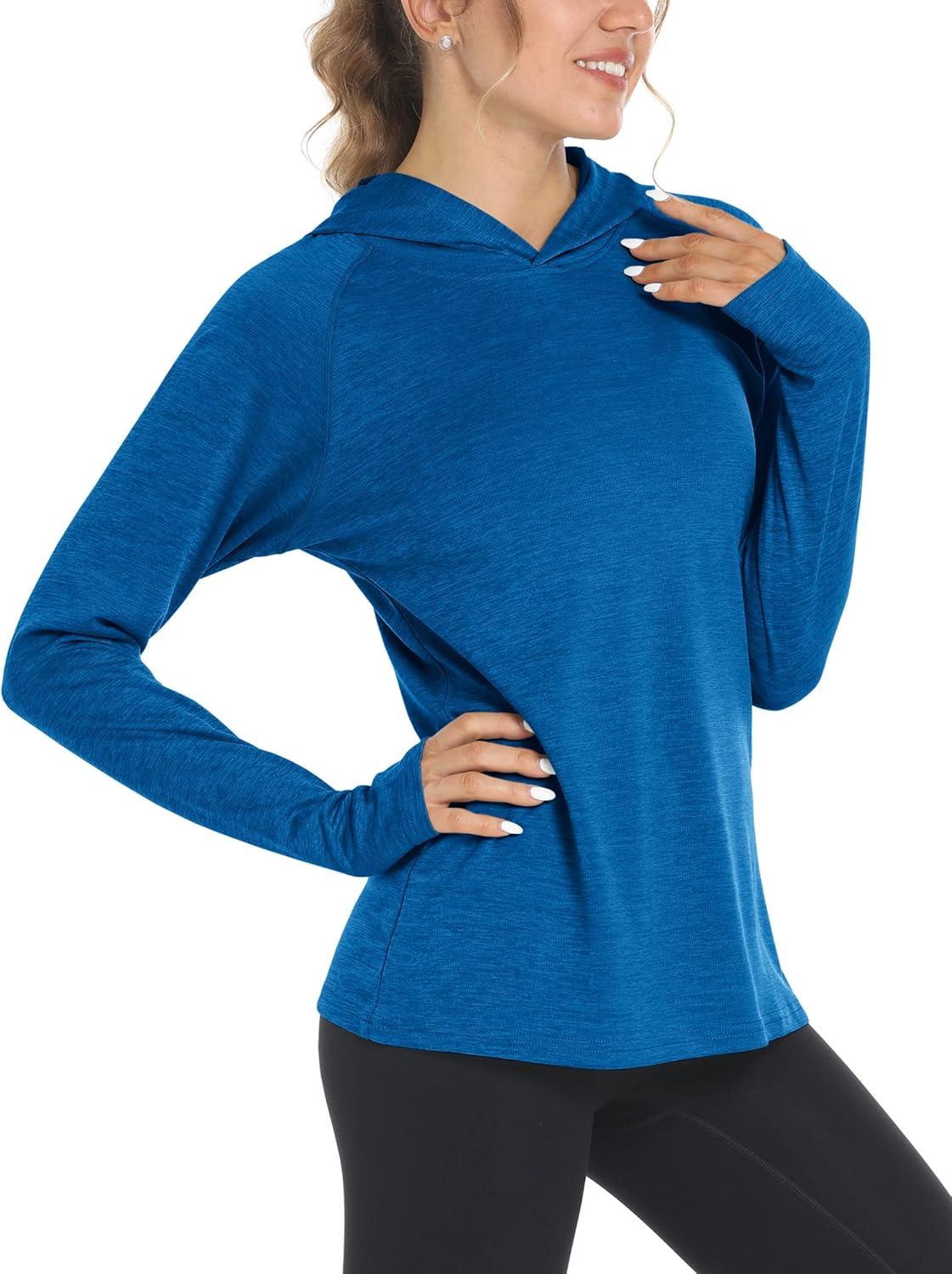 imageMAGCOMSEN Womens Sun Protection Hoodie Shirts UPF 50 Long Sleeve Top Quick Dry Lightweight for Hiking AthleticMedium Blue
