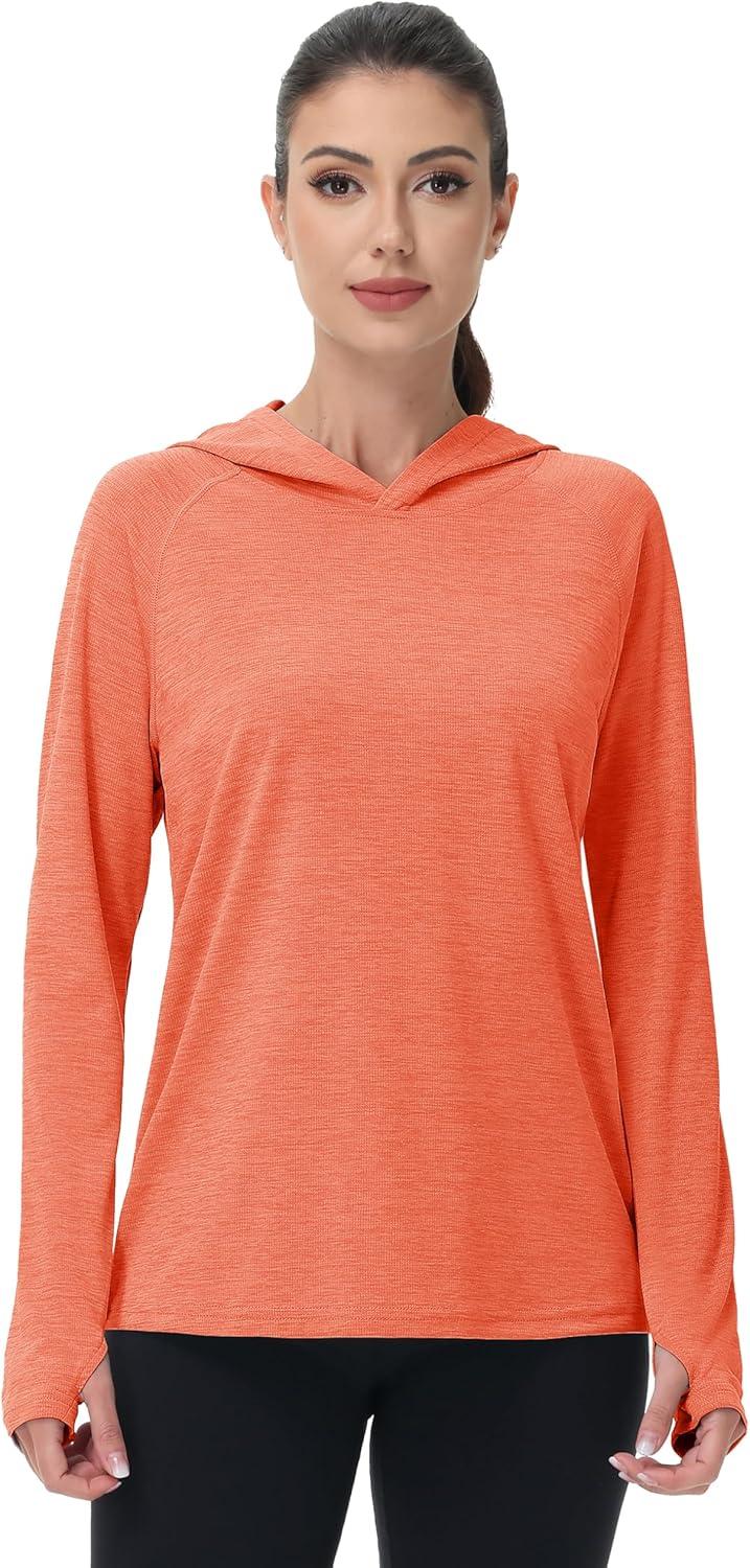 imageMAGCOMSEN Womens Sun Protection Hoodie Shirts UPF 50 Long Sleeve Top Quick Dry Lightweight for Hiking AthleticOrange