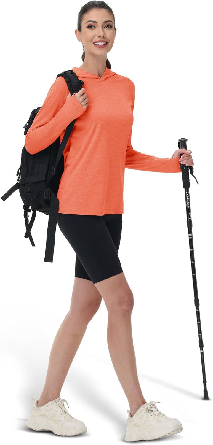 imageMAGCOMSEN Womens Sun Protection Hoodie Shirts UPF 50 Long Sleeve Top Quick Dry Lightweight for Hiking AthleticOrange