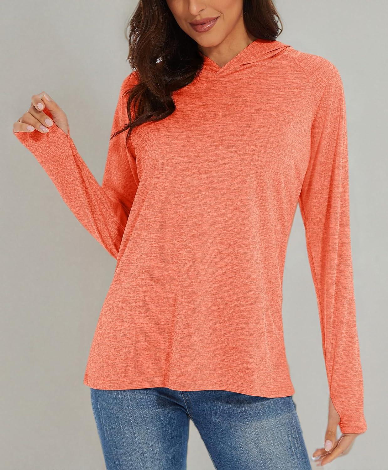 imageMAGCOMSEN Womens Sun Protection Hoodie Shirts UPF 50 Long Sleeve Top Quick Dry Lightweight for Hiking AthleticOrange