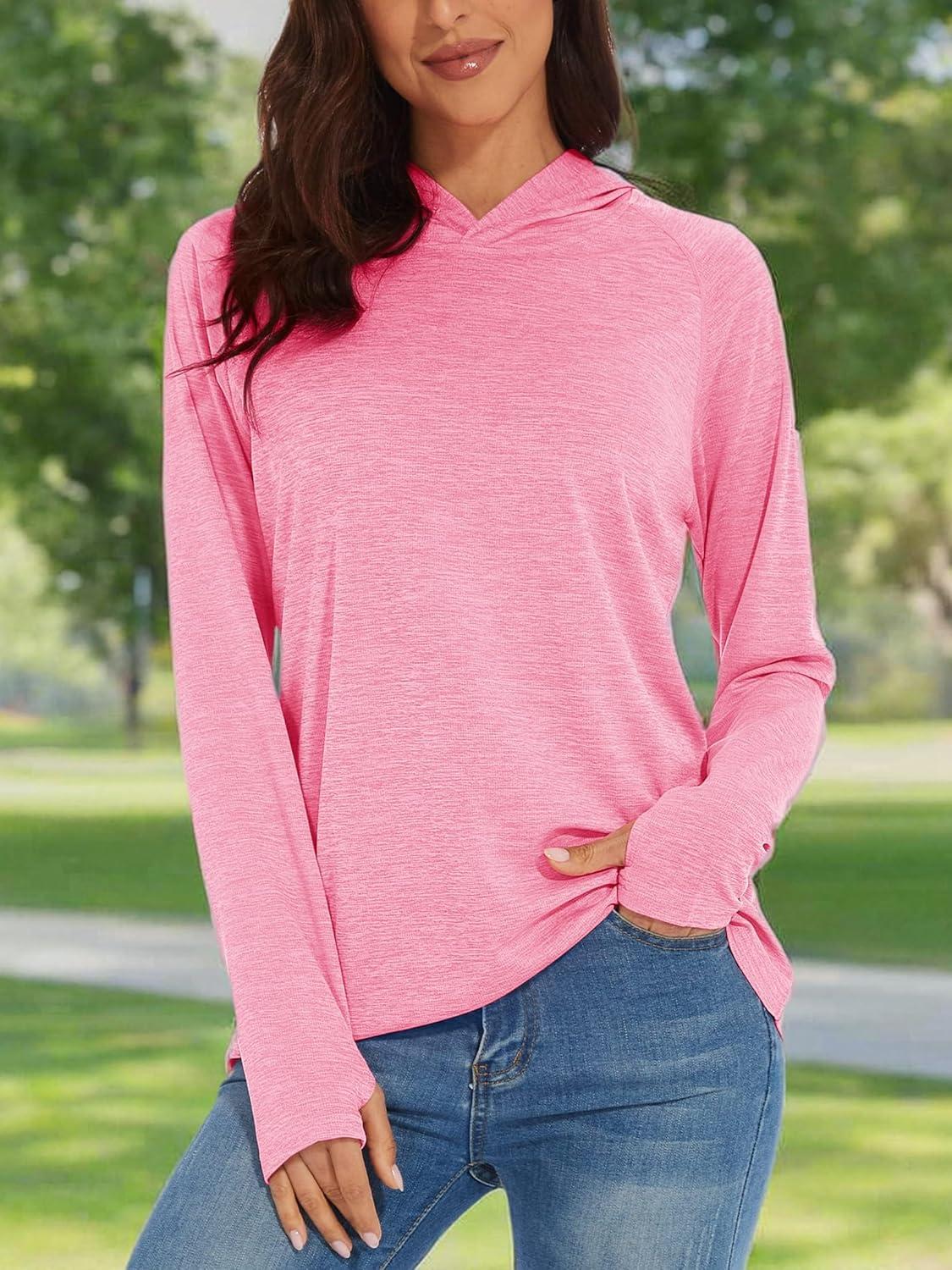 imageMAGCOMSEN Womens Sun Protection Hoodie Shirts UPF 50 Long Sleeve Top Quick Dry Lightweight for Hiking AthleticPink