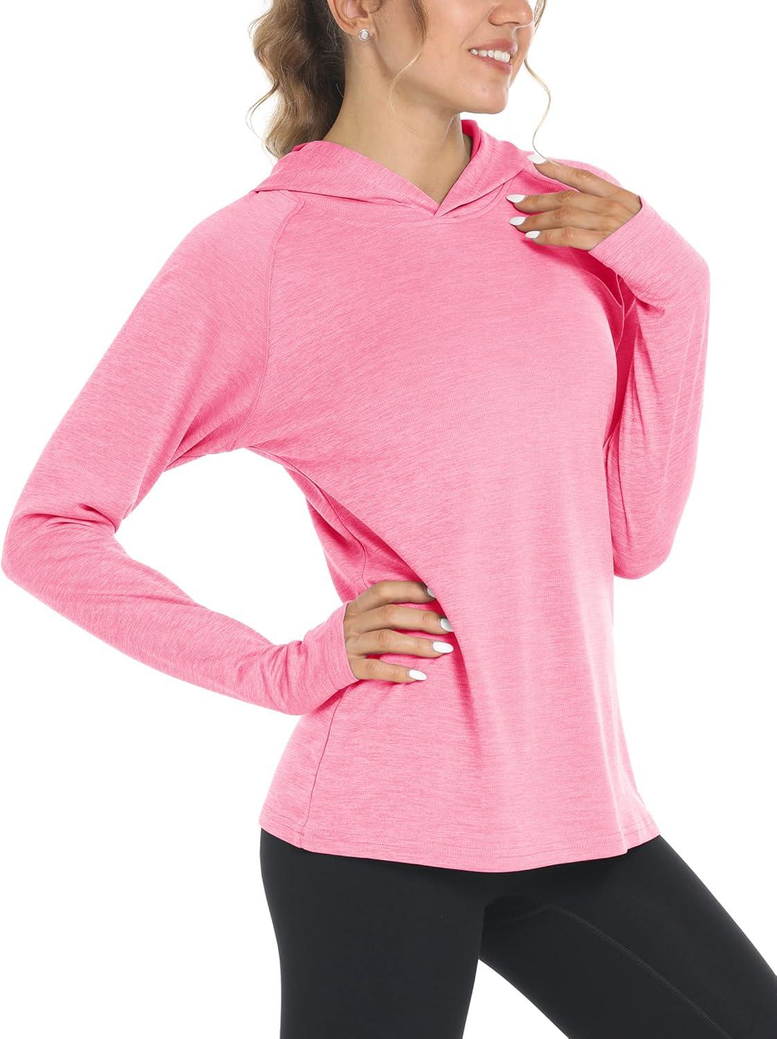 imageMAGCOMSEN Womens Sun Protection Hoodie Shirts UPF 50 Long Sleeve Top Quick Dry Lightweight for Hiking AthleticPink