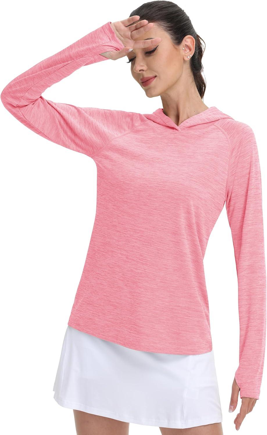 imageMAGCOMSEN Womens Sun Protection Hoodie Shirts UPF 50 Long Sleeve Top Quick Dry Lightweight for Hiking AthleticPink
