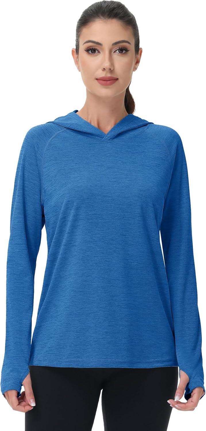 imageMAGCOMSEN Womens Sun Protection Hoodie Shirts UPF 50 Long Sleeve Top Quick Dry Lightweight for Hiking AthleticSea Blue