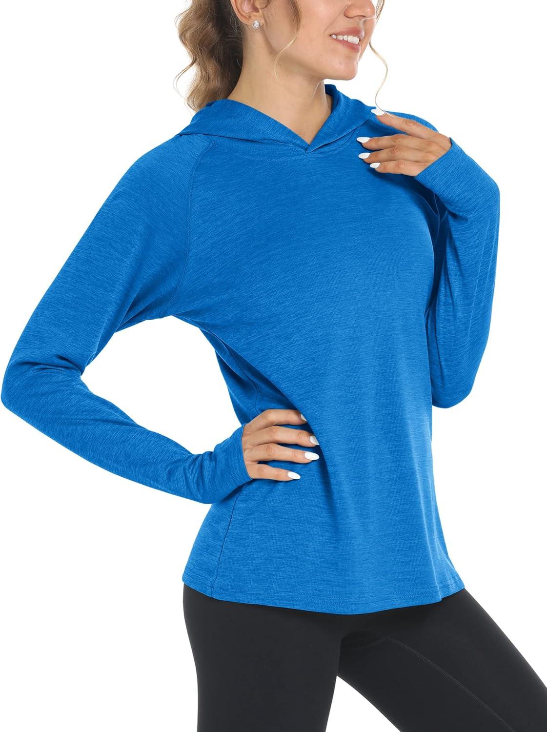 imageMAGCOMSEN Womens Sun Protection Hoodie Shirts UPF 50 Long Sleeve Top Quick Dry Lightweight for Hiking AthleticSea Blue